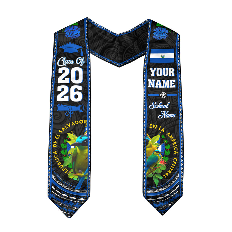 El Salvador Graduation Stole 2026, El Salvador Flag Sash, Personal Detail Option for Grads
