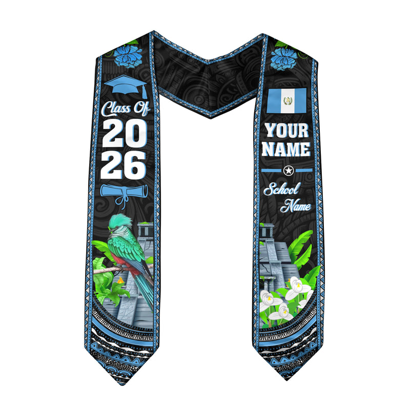 Guatemala Graduation Stole 2026, Guatemala Flag Sash, Personal Detail Option for Graduates