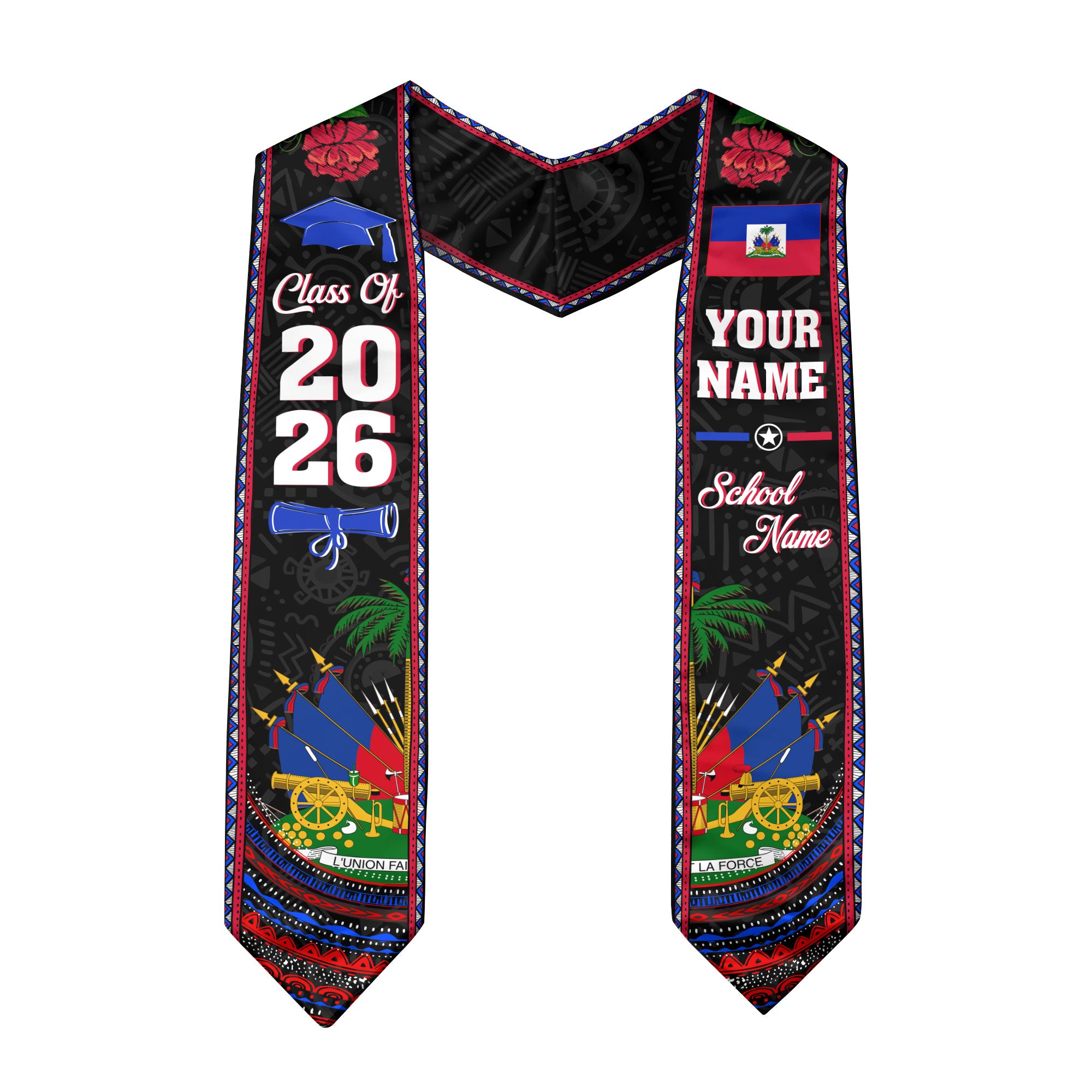 Haiti Graduation Stole 2026, Haitian Flag Sash, Personalized Detail for Graduates