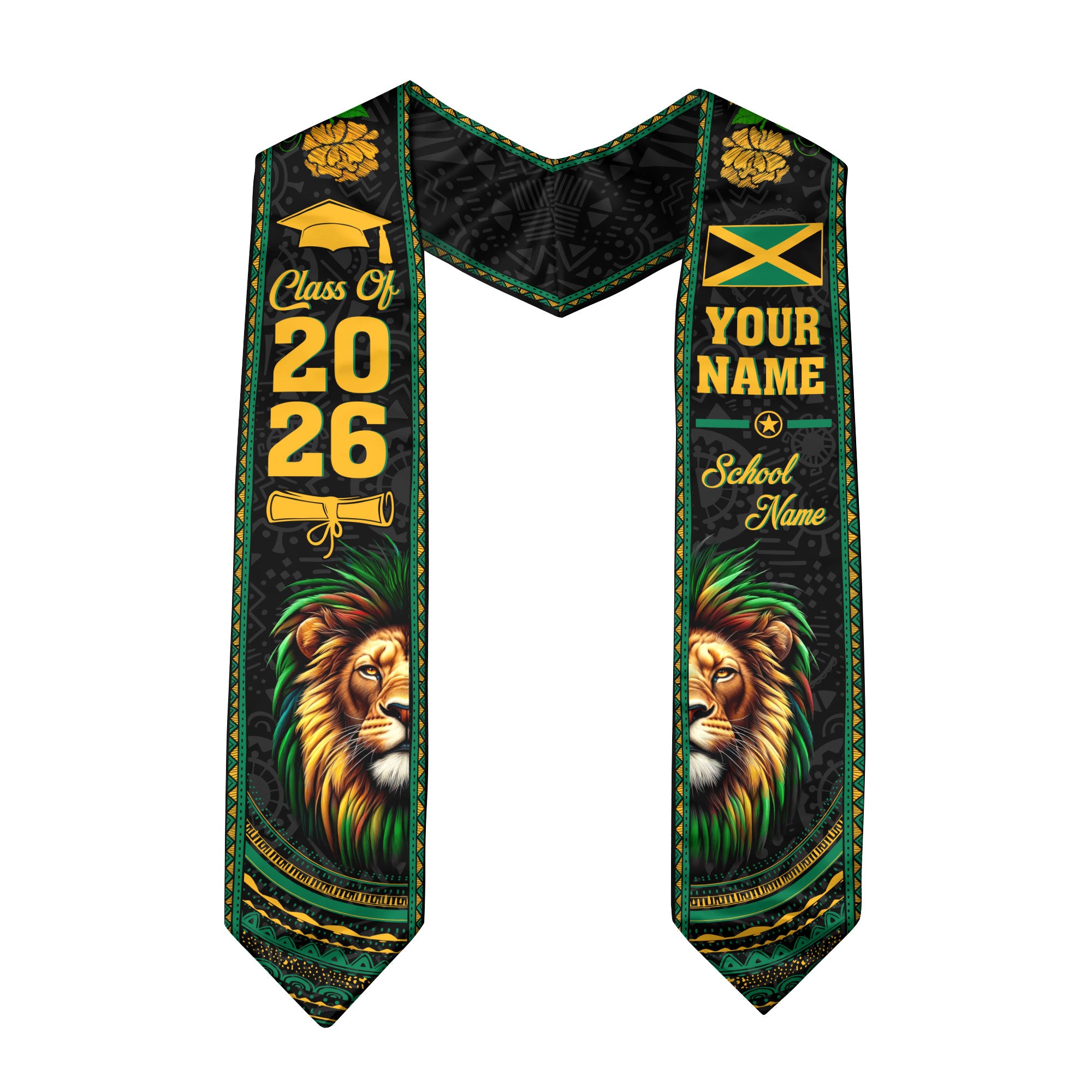 Jamaica Graduation Stole 2026, Jamaican Flag Graduation Sash, Personal Detail Option for Grads