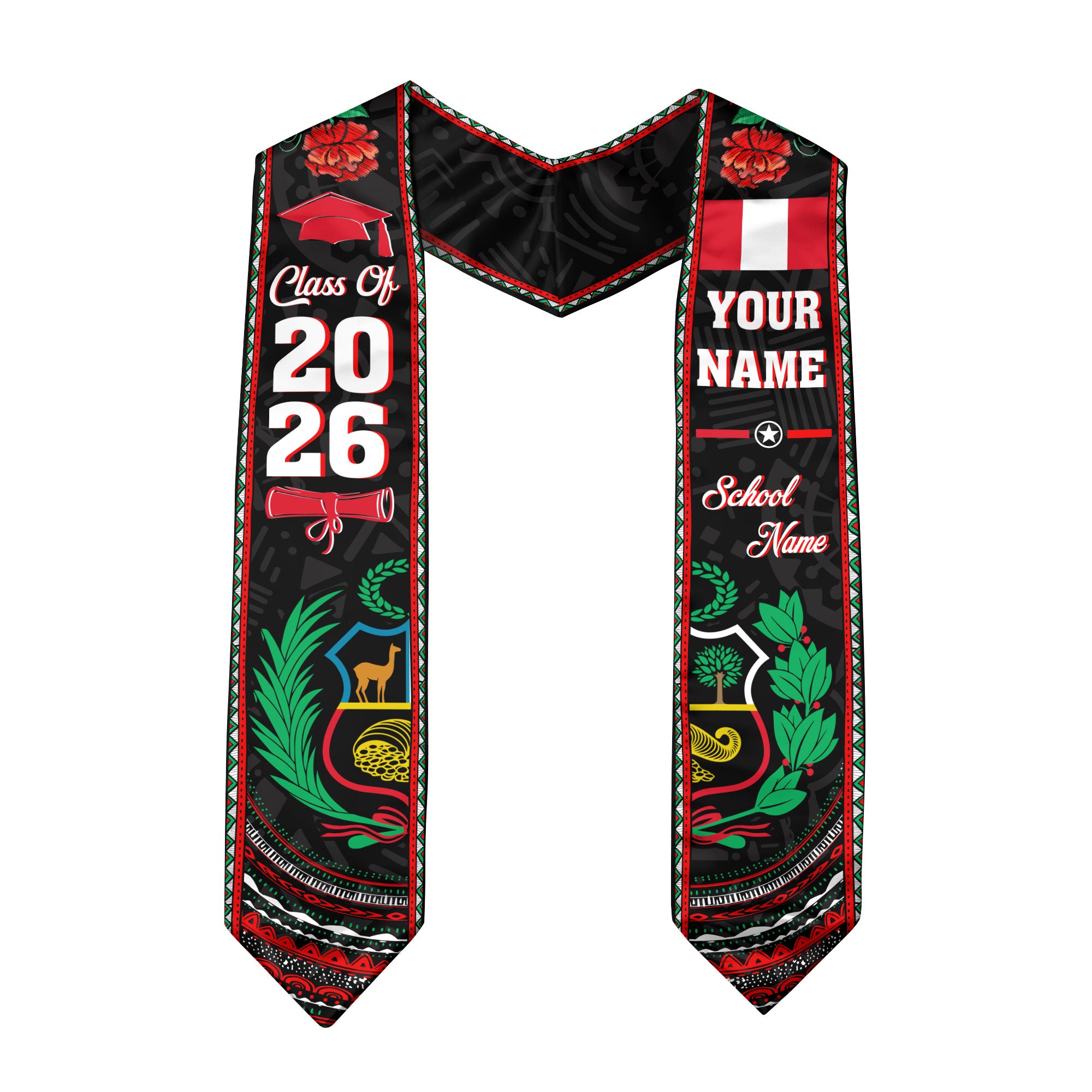 Peru Graduation Sash 2026, Peru Flag Stole, Custom Peru Graduation Stole