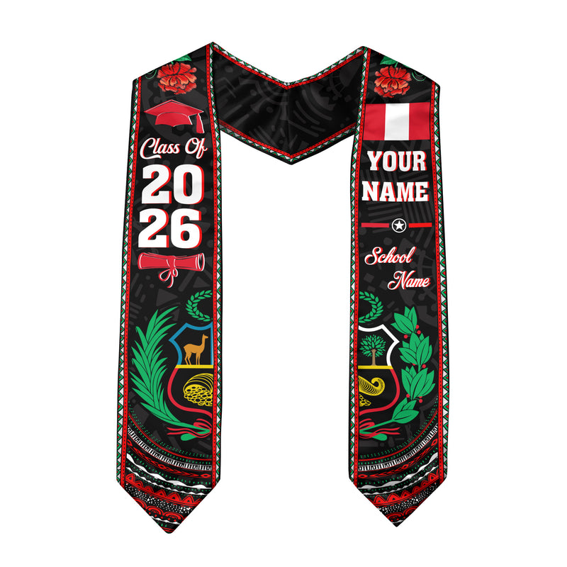 Peru Graduation Sash 2026, Peru Flag Stole, Custom Peru Graduation Stole