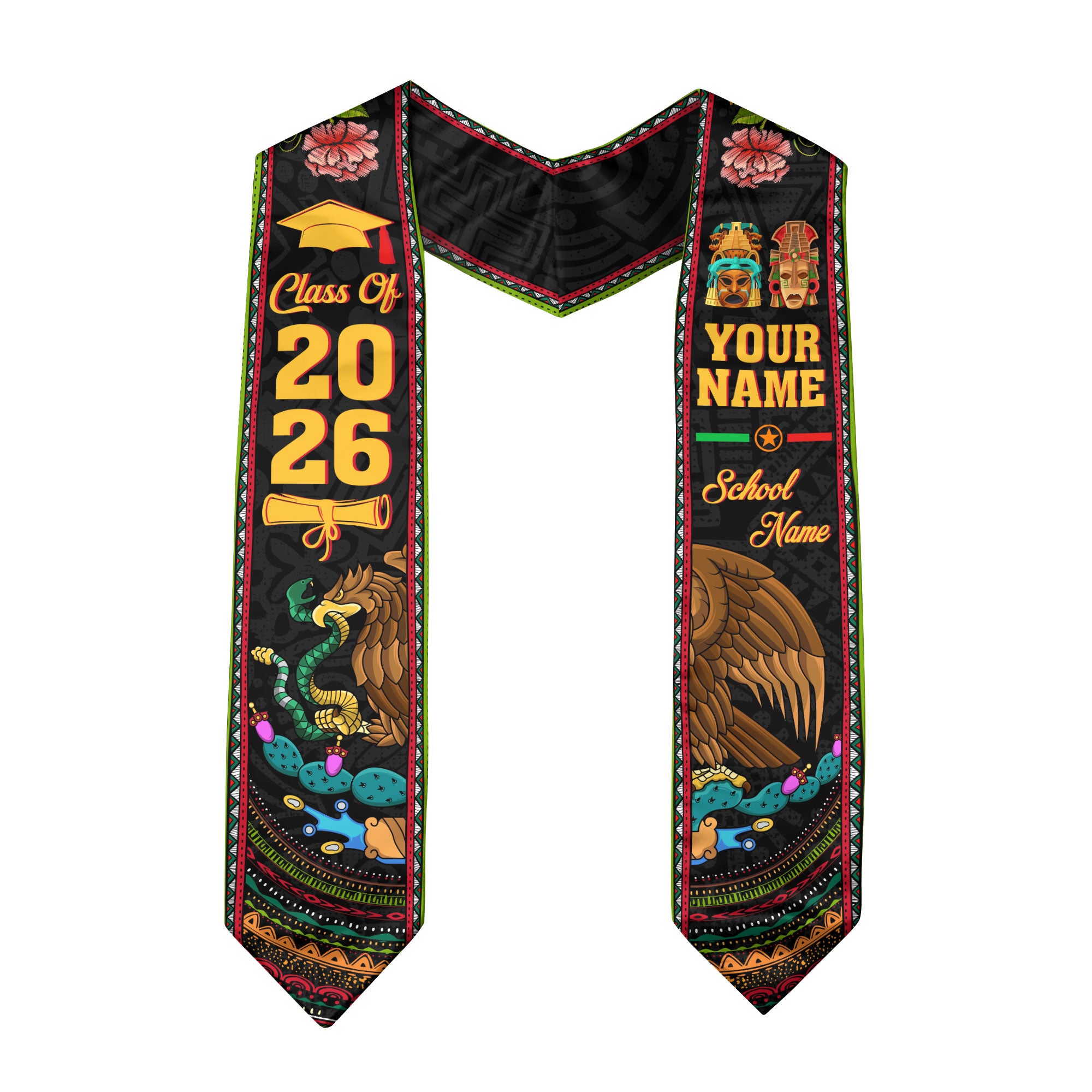 Mexico Graduation Sash 2026, Mexican Flag Stole, Add Your Details Option for Graduates