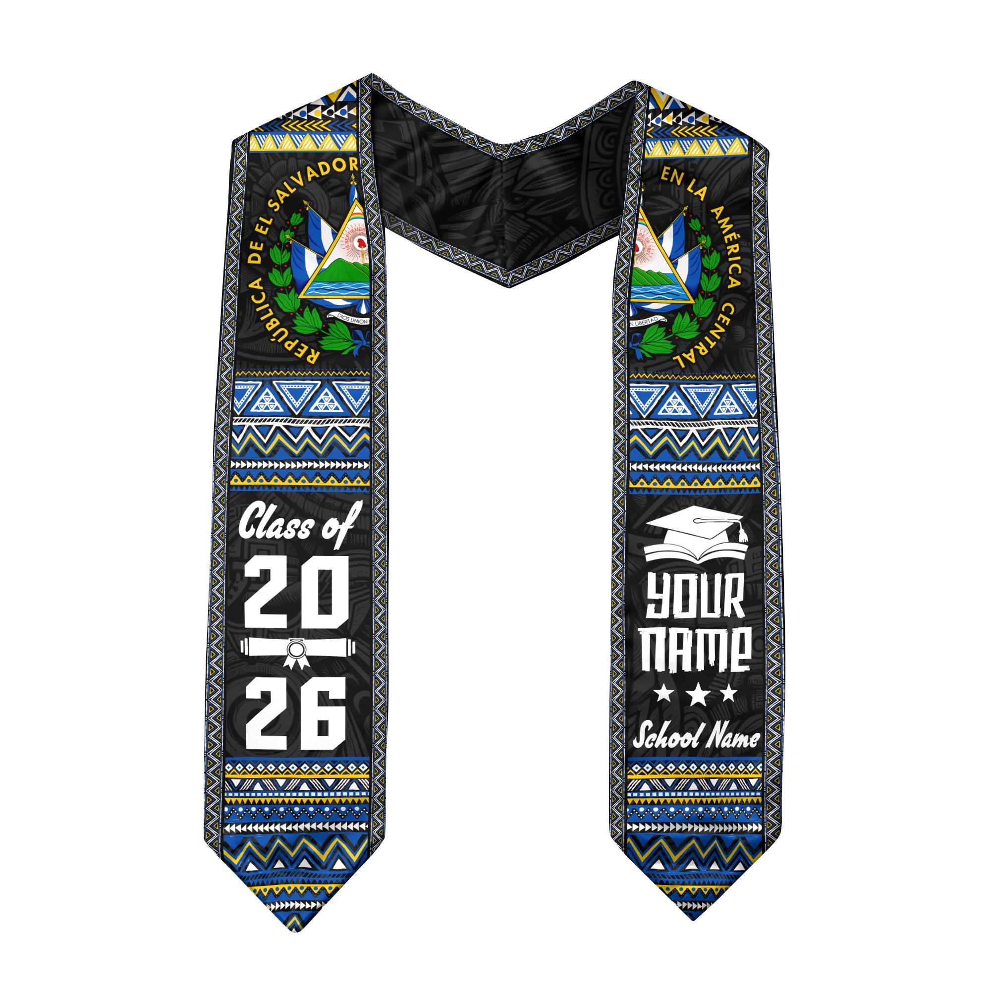 2026 El Salvador Flag Graduation Sash, El Salvador Stole for Graduates, Detail Option