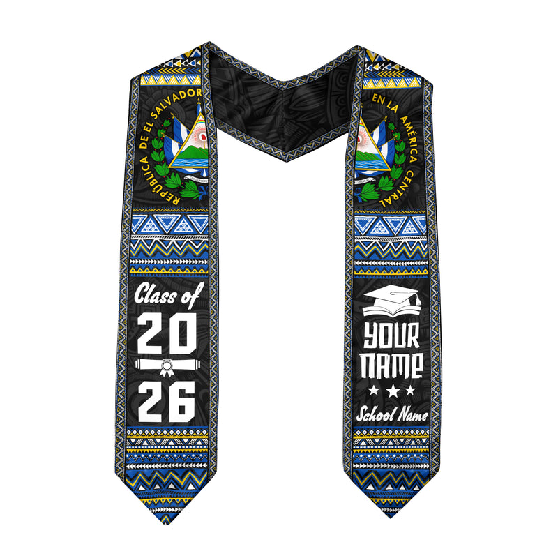 2026 El Salvador Flag Graduation Sash, El Salvador Stole for Graduates, Detail Option