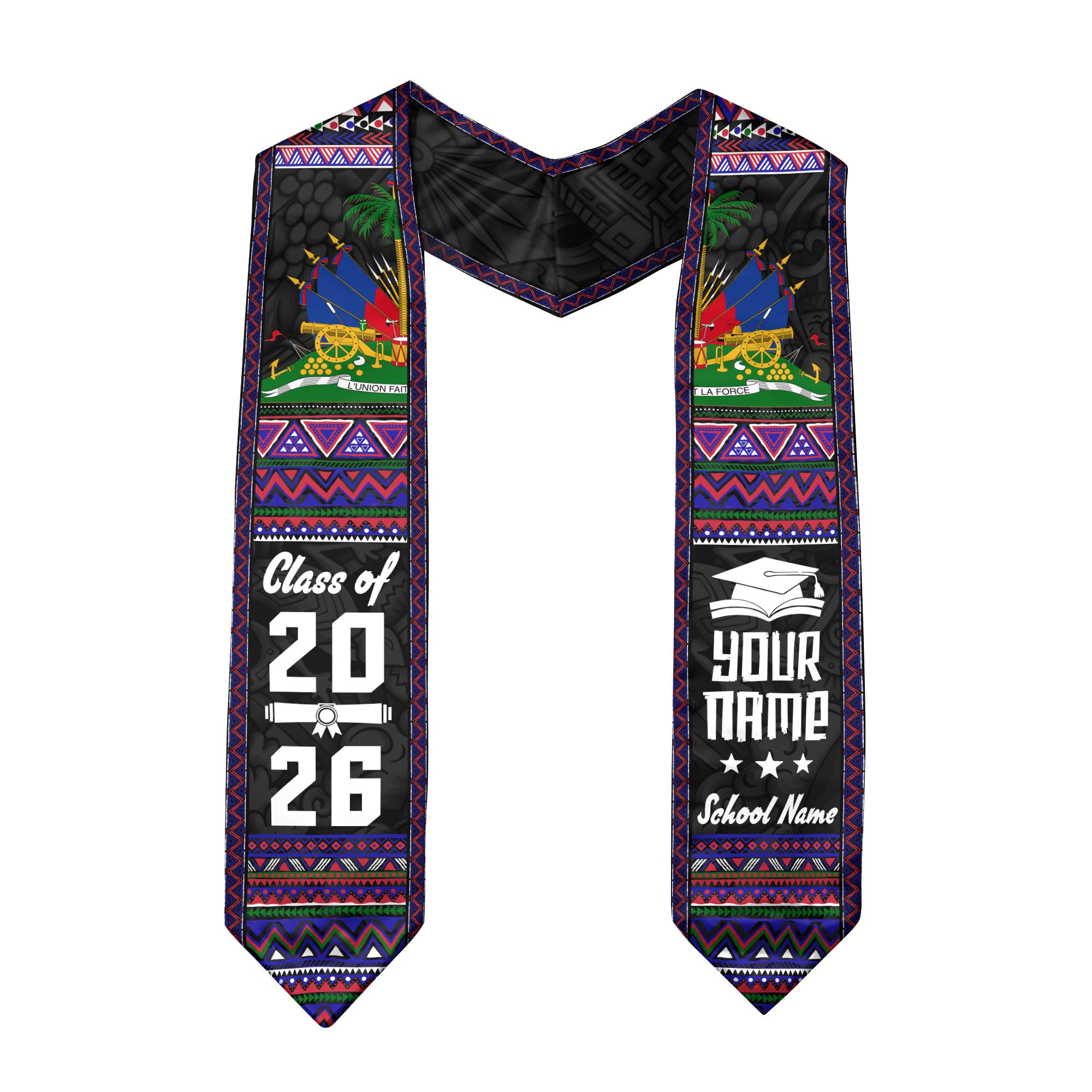 Haitian Flag Graduation Sash 2026, Haiti Stole for Grads, Signature Tailored Finish