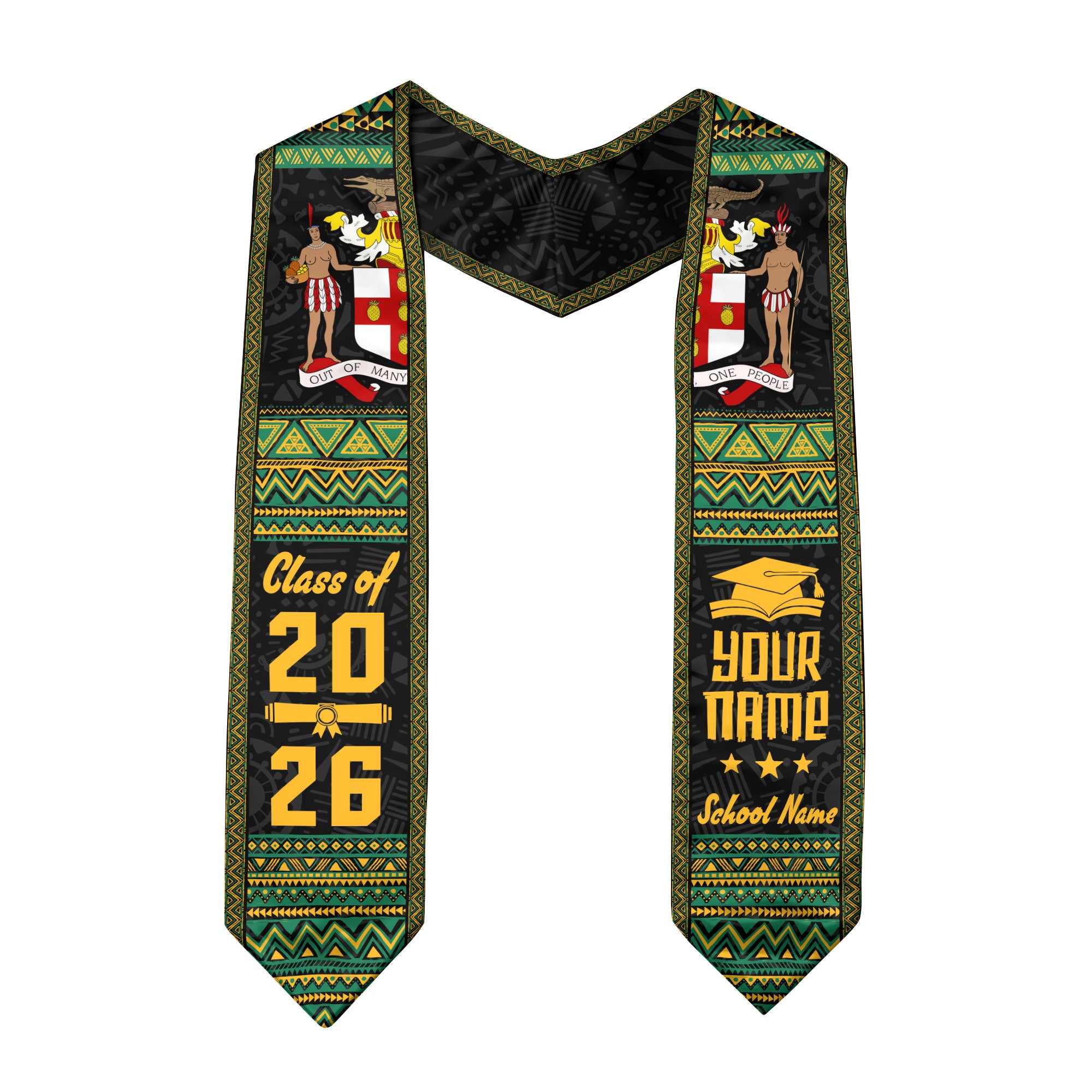 2026 Jamaican Flag Graduation Sash, Jamaica Stole for Graduation, Personalized Finish Detail