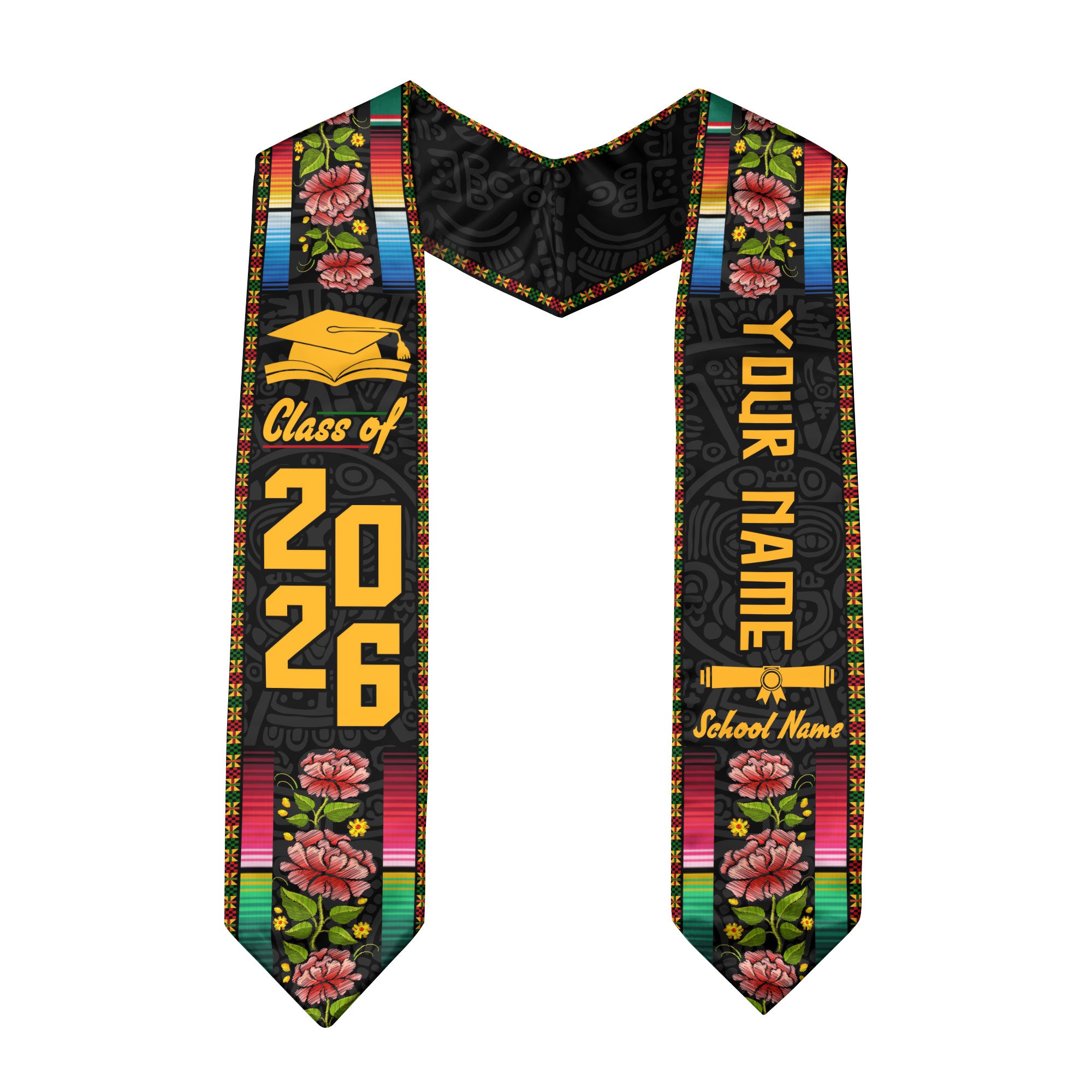 2026 Mexico Flag Graduation Stole, Mexican Sash for Graduation, Detail Option Available