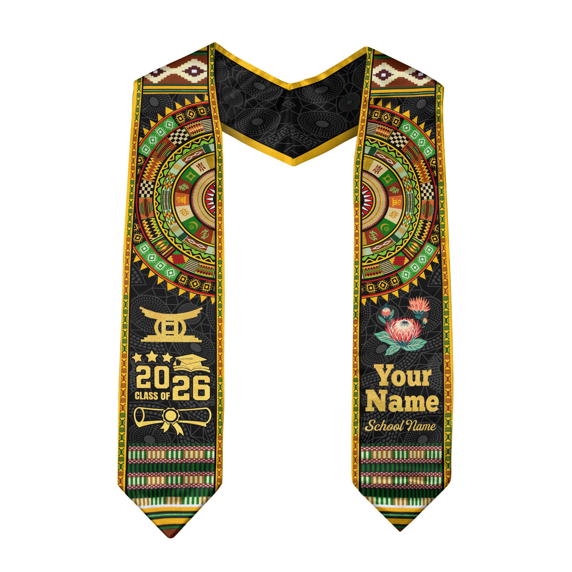 African American Flag Graduation Sash 2026, African Stole, African Graduation Stole