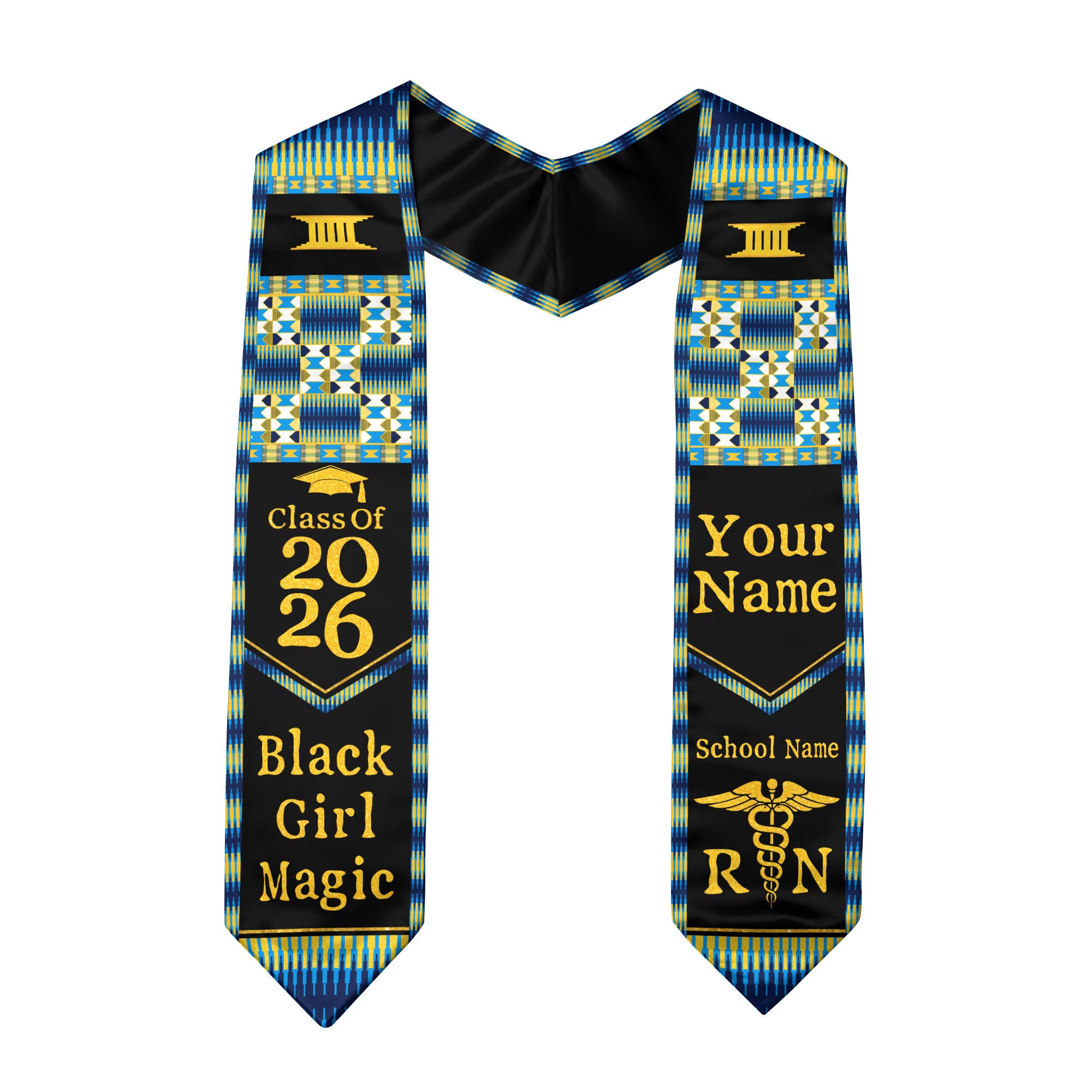 Customized Nursing Graduation Stole with African Colors, RN BSN Nurse Sash 2026