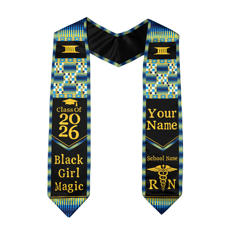 Customized Nursing Graduation Stole with African Colors, RN BSN Nurse Sash 2026