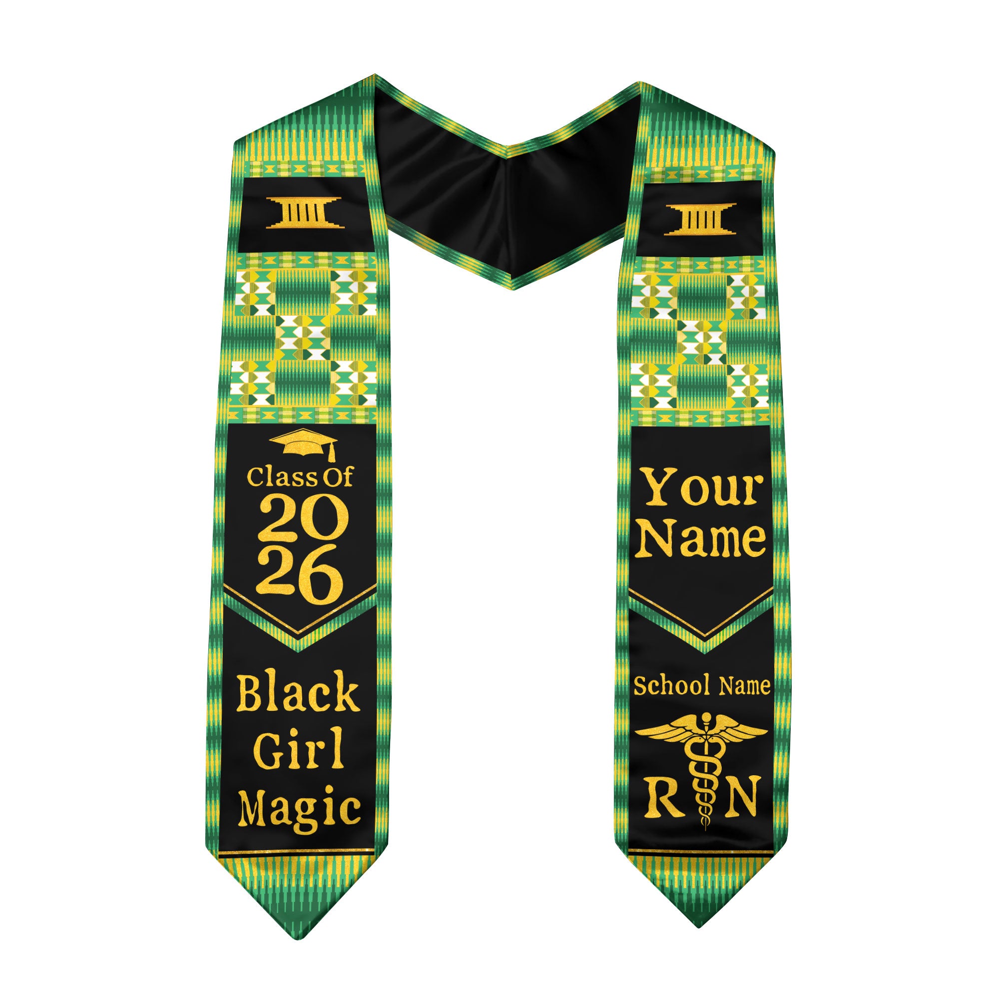 Customized African Heritage Nursing Graduation Stole for RN Graduates, BSN Sash 2026
