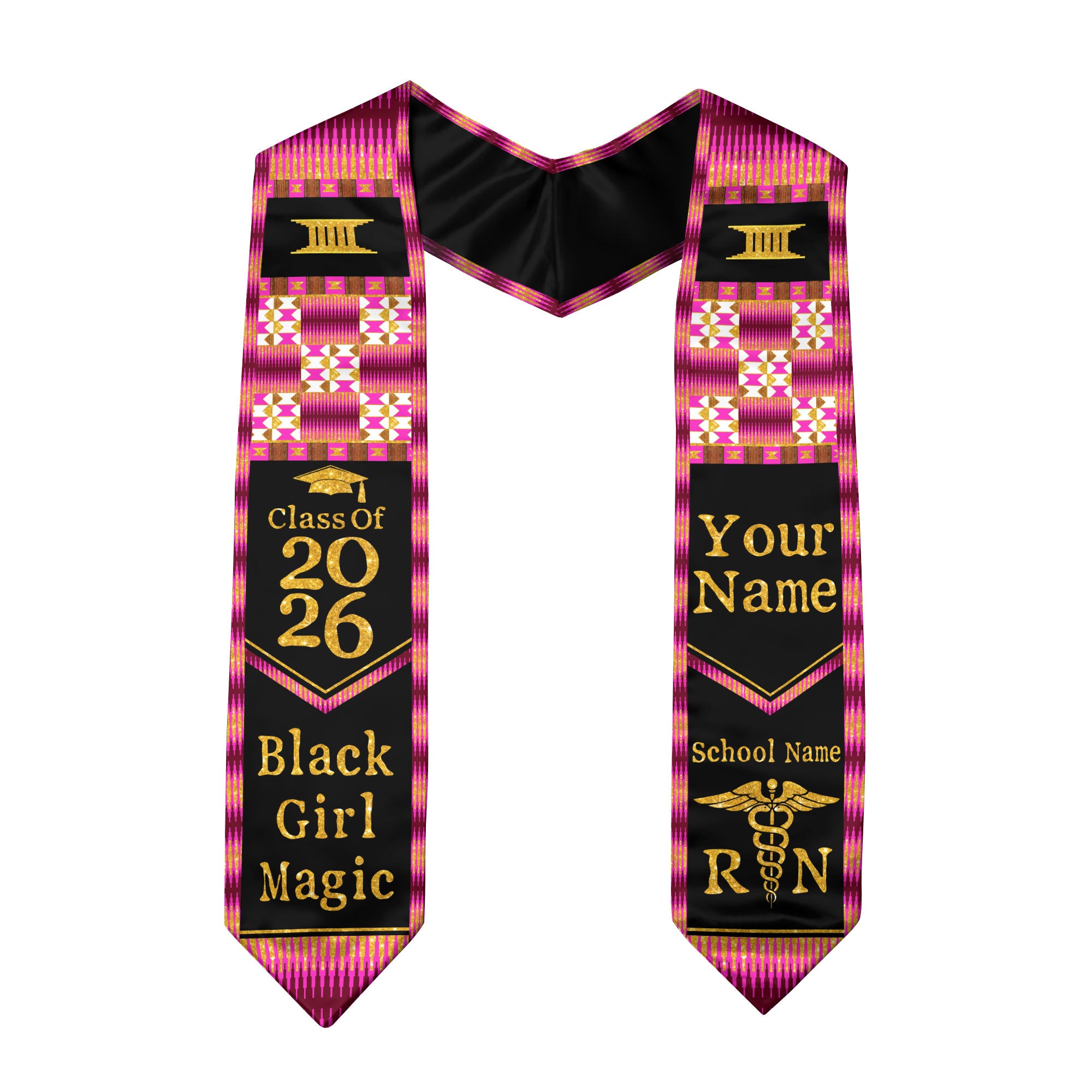Customized RN Nursing Graduation Stole with African Cultural Design, Class of 2026