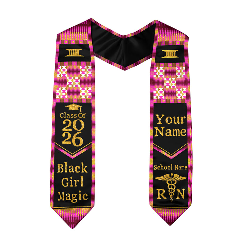 Customized RN Nursing Graduation Stole with African Cultural Design, Class of 2026