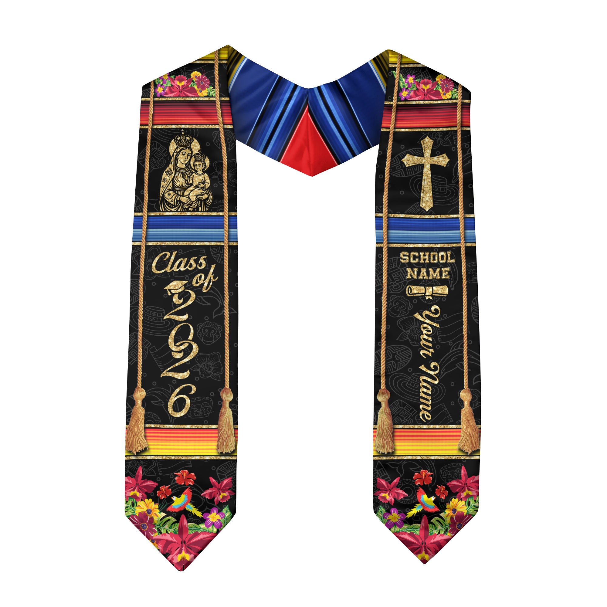 Colombian Flag Graduation Stole 2026, Colombia Sash for Grads, Personalized Trim Option