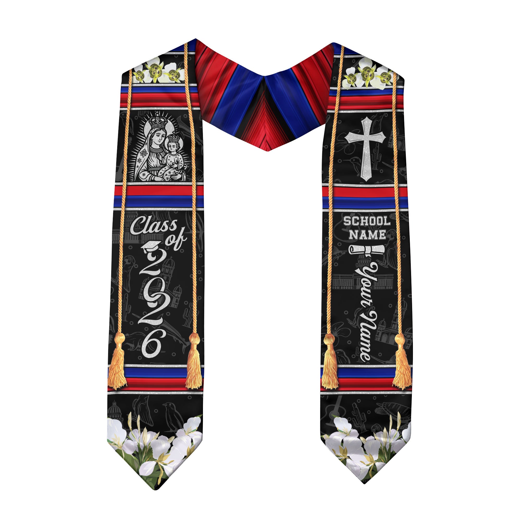Cuba Graduation Stole 2026, Cuban Flag Sash, Tailored Detail for Class of 2026 Grads