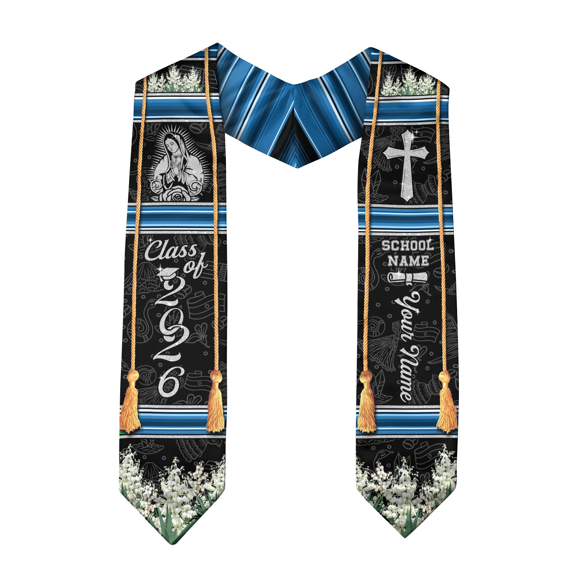 El Salvador Graduation Stole 2026, El Salvador Flag Sash, Custom Trim Option for Class of 2026