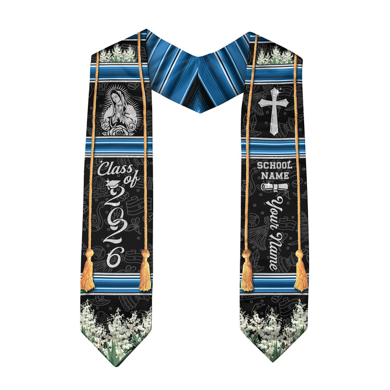 El Salvador Graduation Stole 2026, El Salvador Flag Sash, Custom Trim Option for Class of 2026