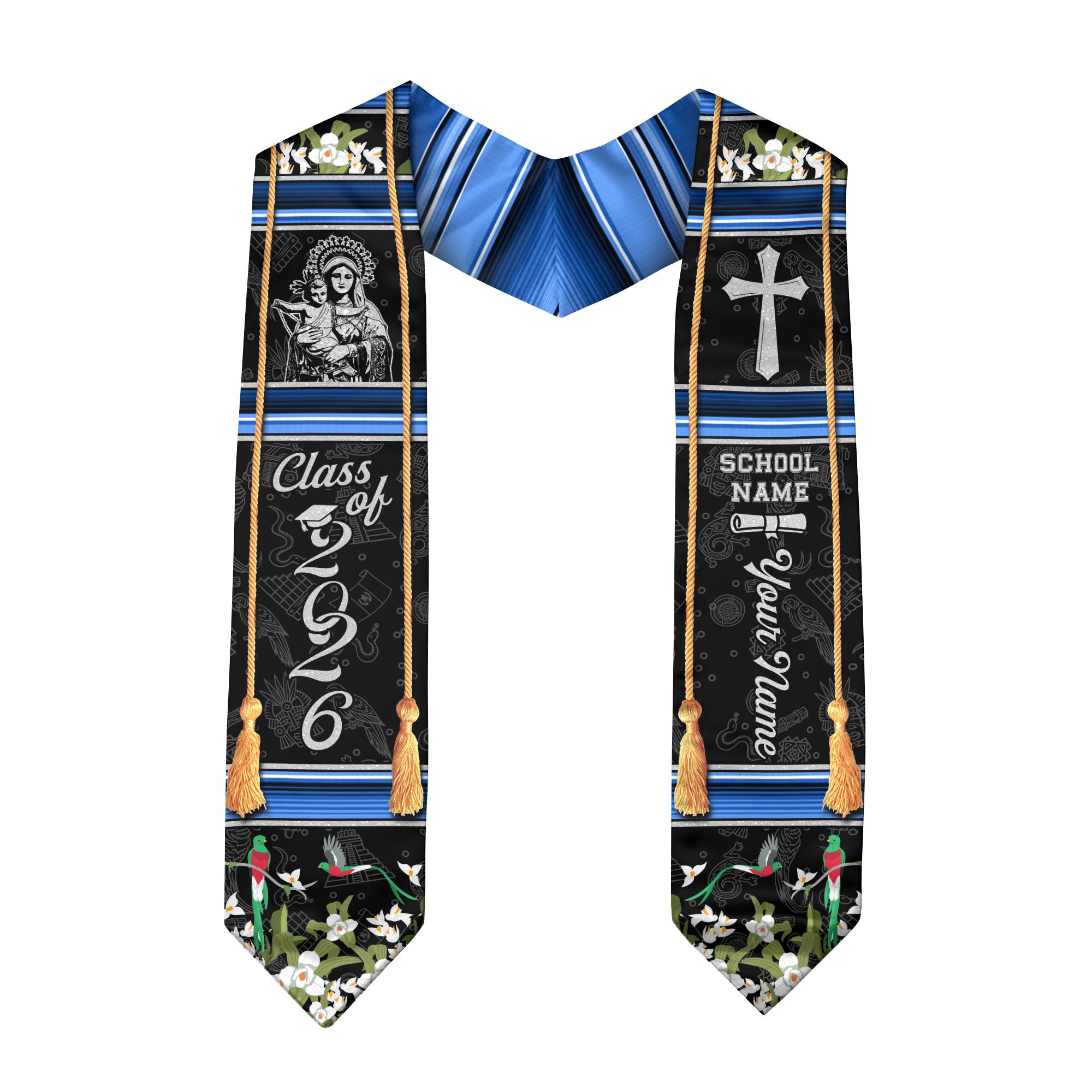 Guatemalan Flag Graduation Stole 2026, Guatemala Sash for Grads, Personalized Trim Option