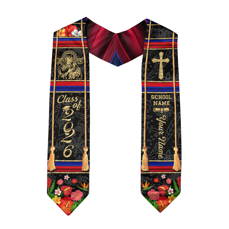 Haitian Graduation Stole 2026, Haiti Flag Sash Stole, Personalized Trim for Graduates
