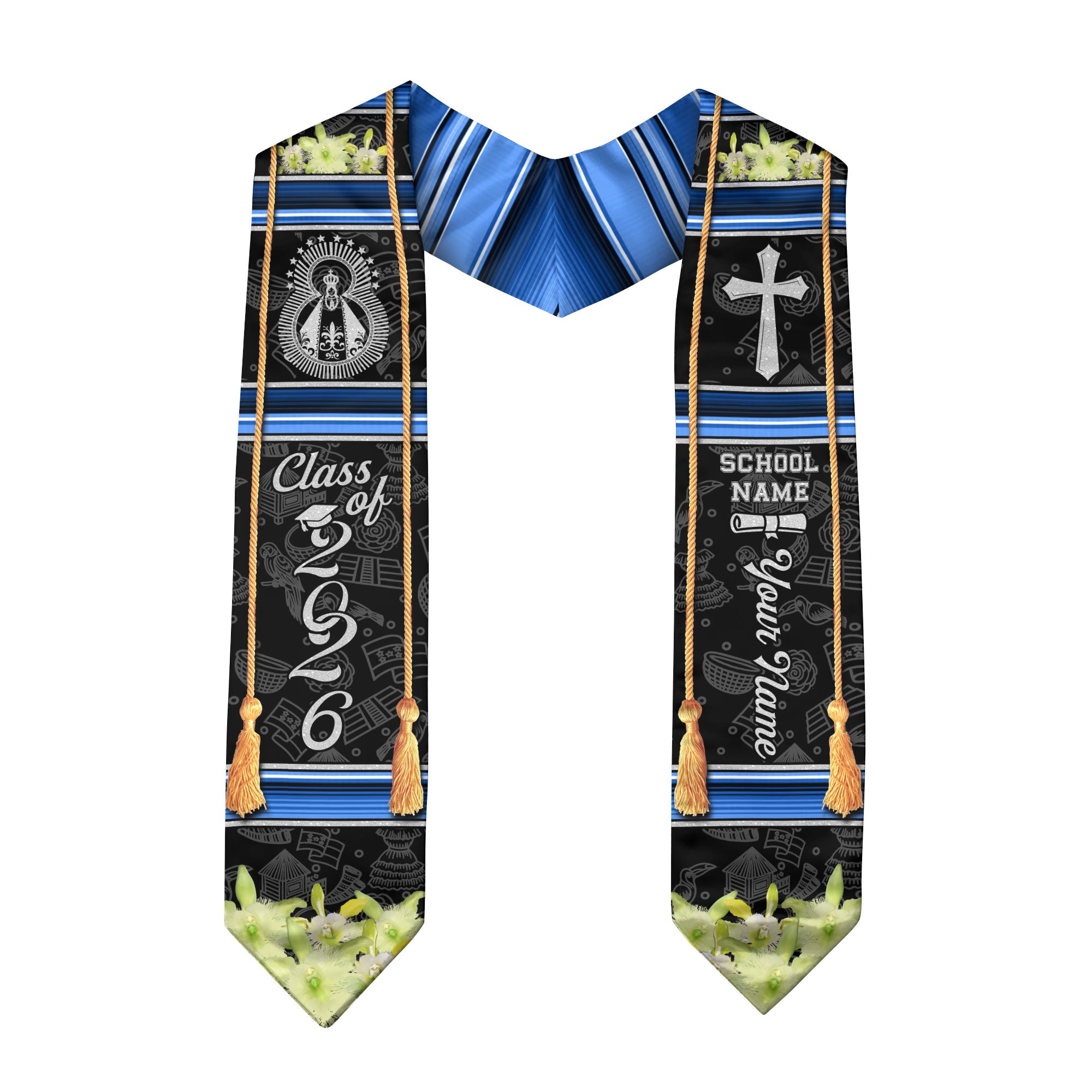 Honduran Flag Graduation Stole 2026, Honduras Sash for Grads, Personalized Trim Option