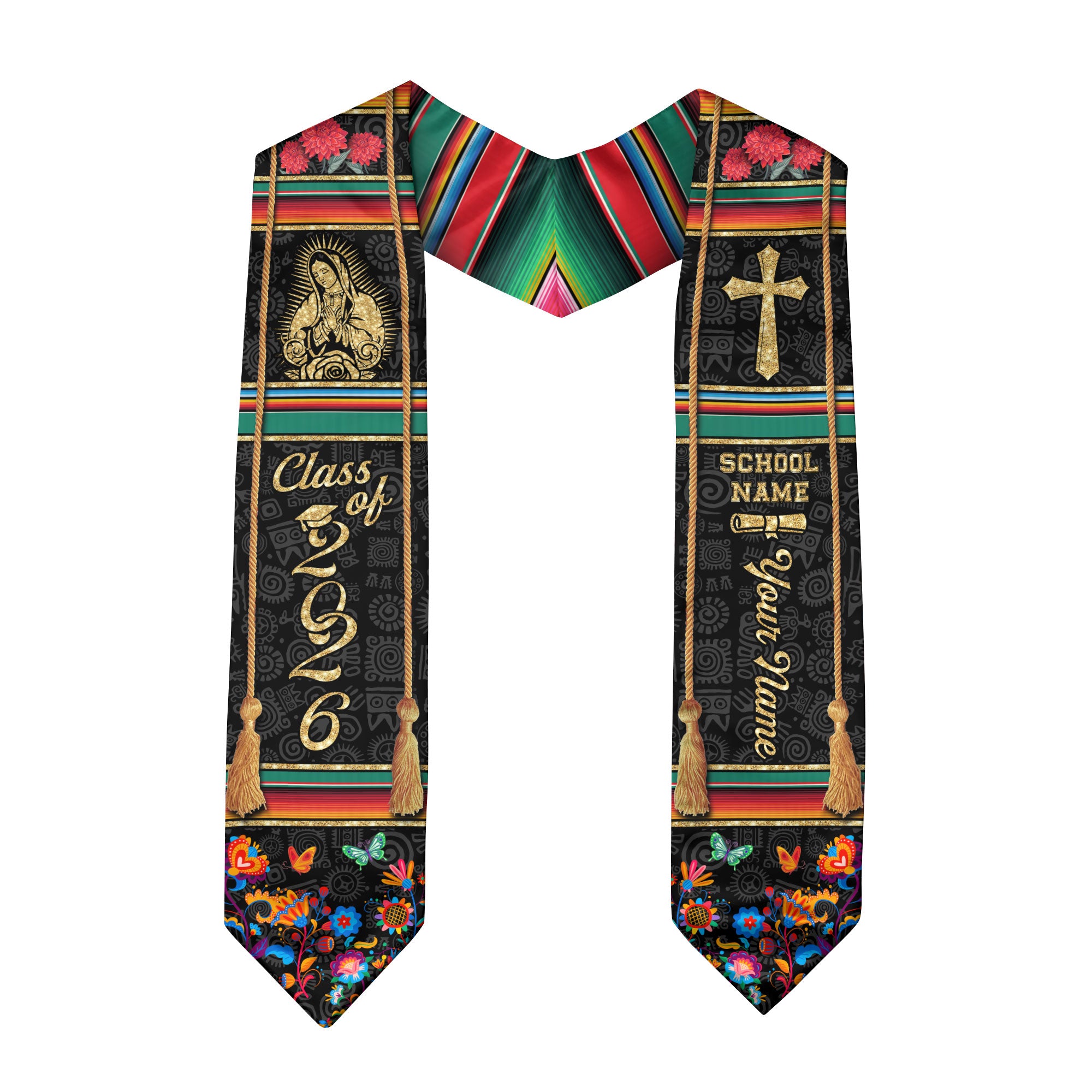 Mexican Graduation Stole 2026, Mexican American Flag Sash, Mexico Stole Custom