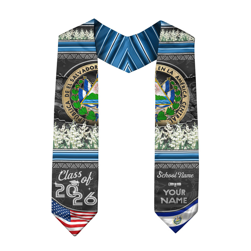 Salvadoran Flag Graduation Sash 2026, El Salvador Grad Stole, Custom Accent Detail