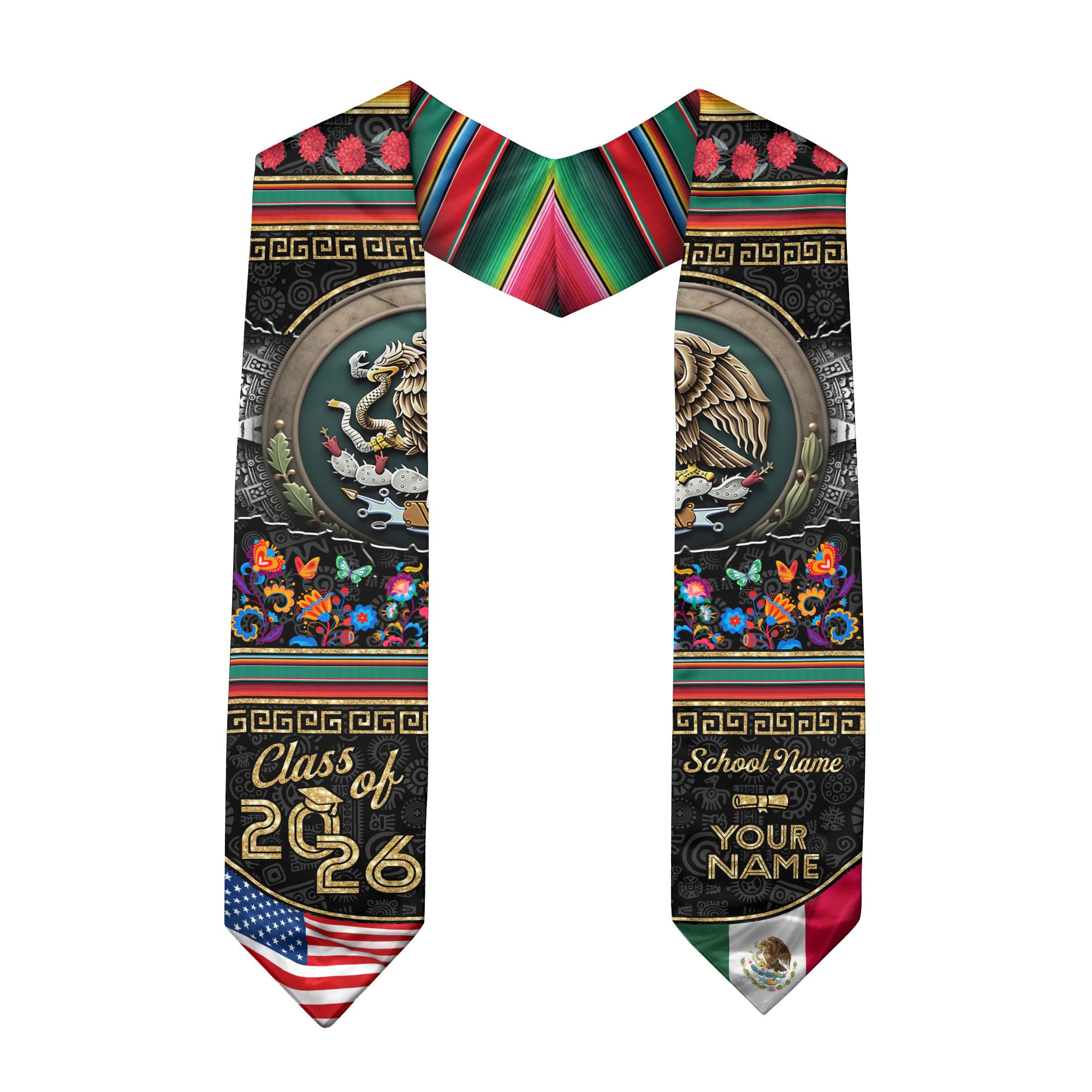 Mexico Graduation Stole 2026, Mexican Stole Sash, Mexican American Flag Custom Detail