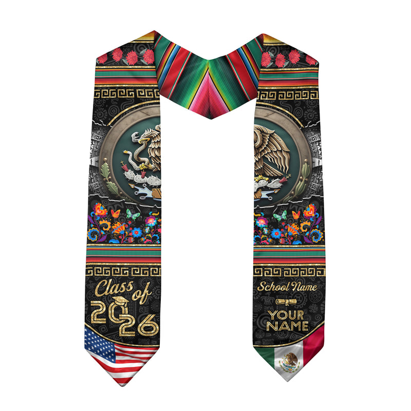 Mexico Graduation Stole 2026, Mexican Stole Sash, Mexican American Flag Custom Detail