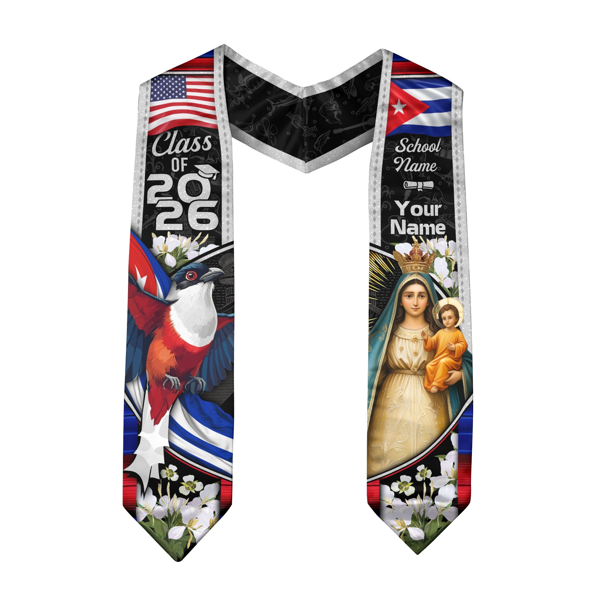 Cuban Flag Graduation Sash 2026, Cuba Stole, Signature Custom Finish for Graduates