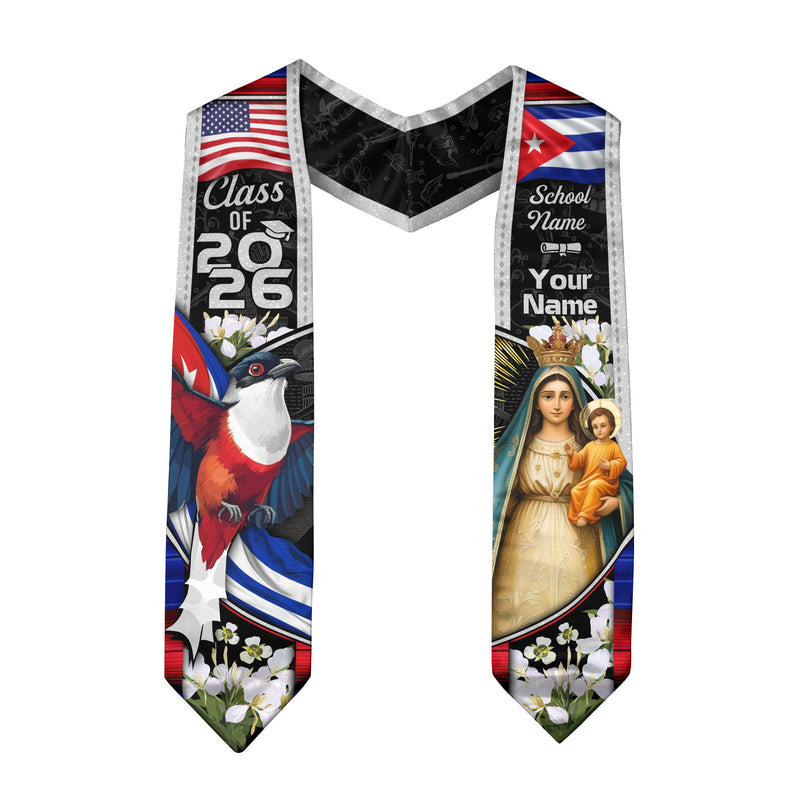 Cuban Flag Graduation Sash 2026, Cuba Stole, Signature Custom Finish for Graduates
