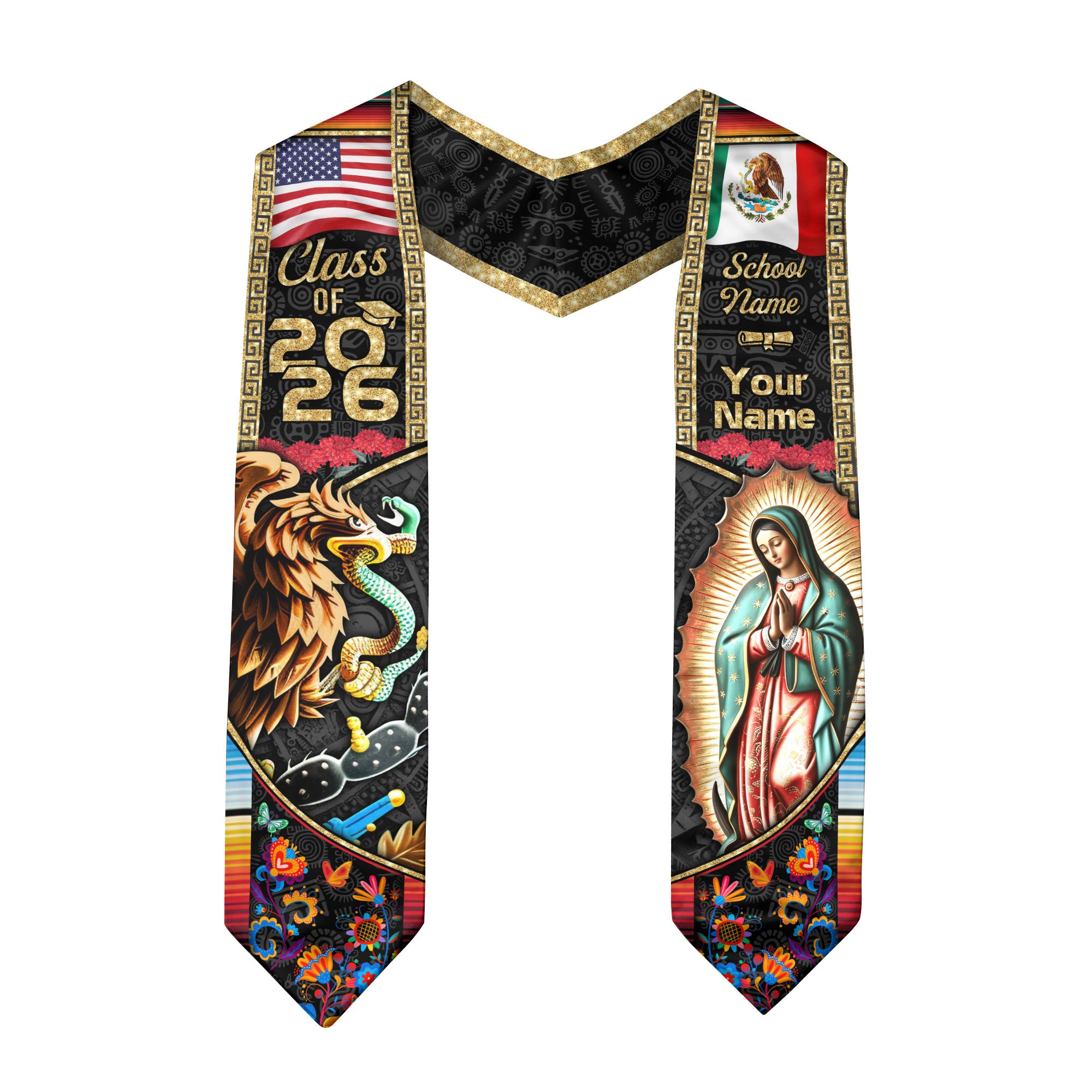 Mexican American Flag Graduation Sash 2026, Mexico Grad Stole, Mexican Stole Custom