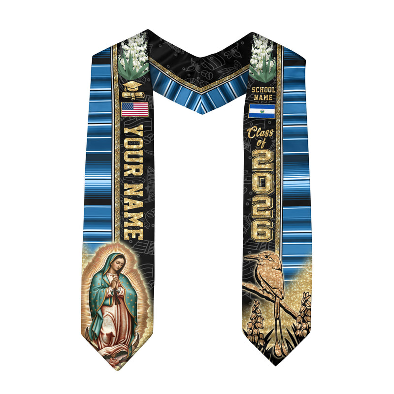 El Salvador Flag Graduation Stole 2026, Salvadoran Stole Sash, Custom Detail Choice 2026
