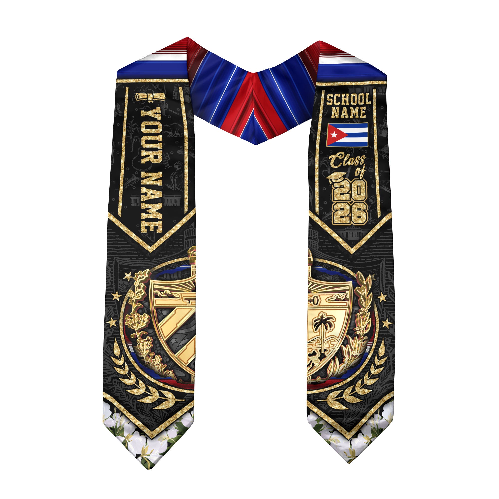 Cuba Flag Graduation Stole 2026, Cuban Grad Sash, Bespoke Touch for 2026 Graduates