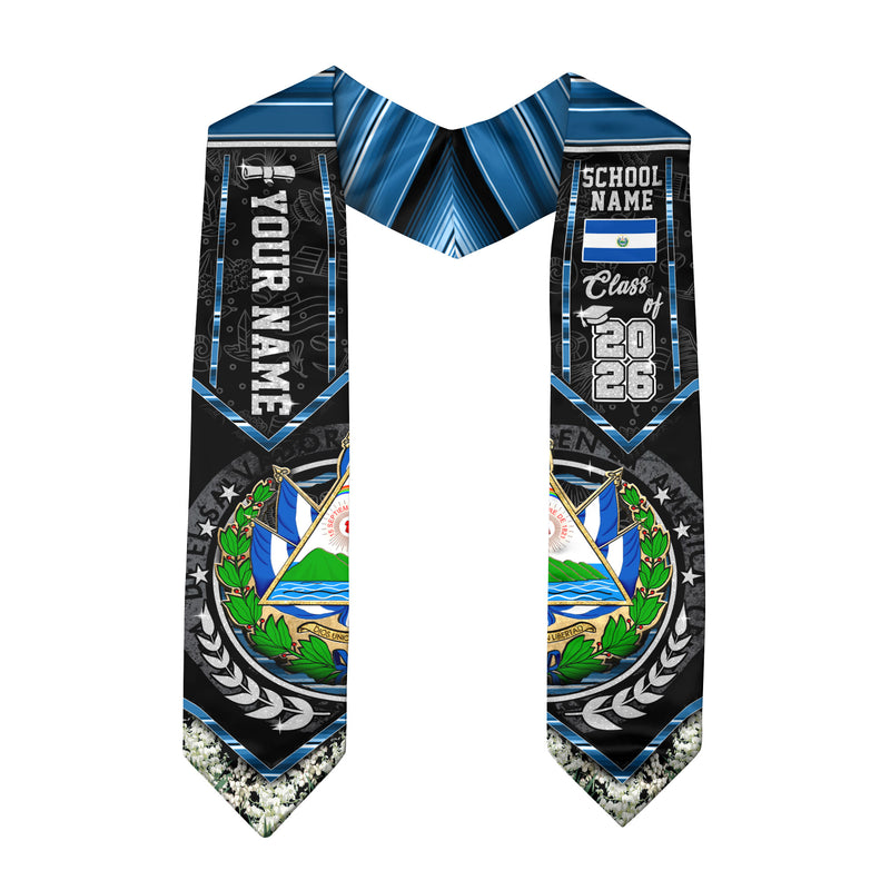 Salvadoran Graduation Stole 2026, El Salvador Flag Sash, Custom Accent for Graduates 2026