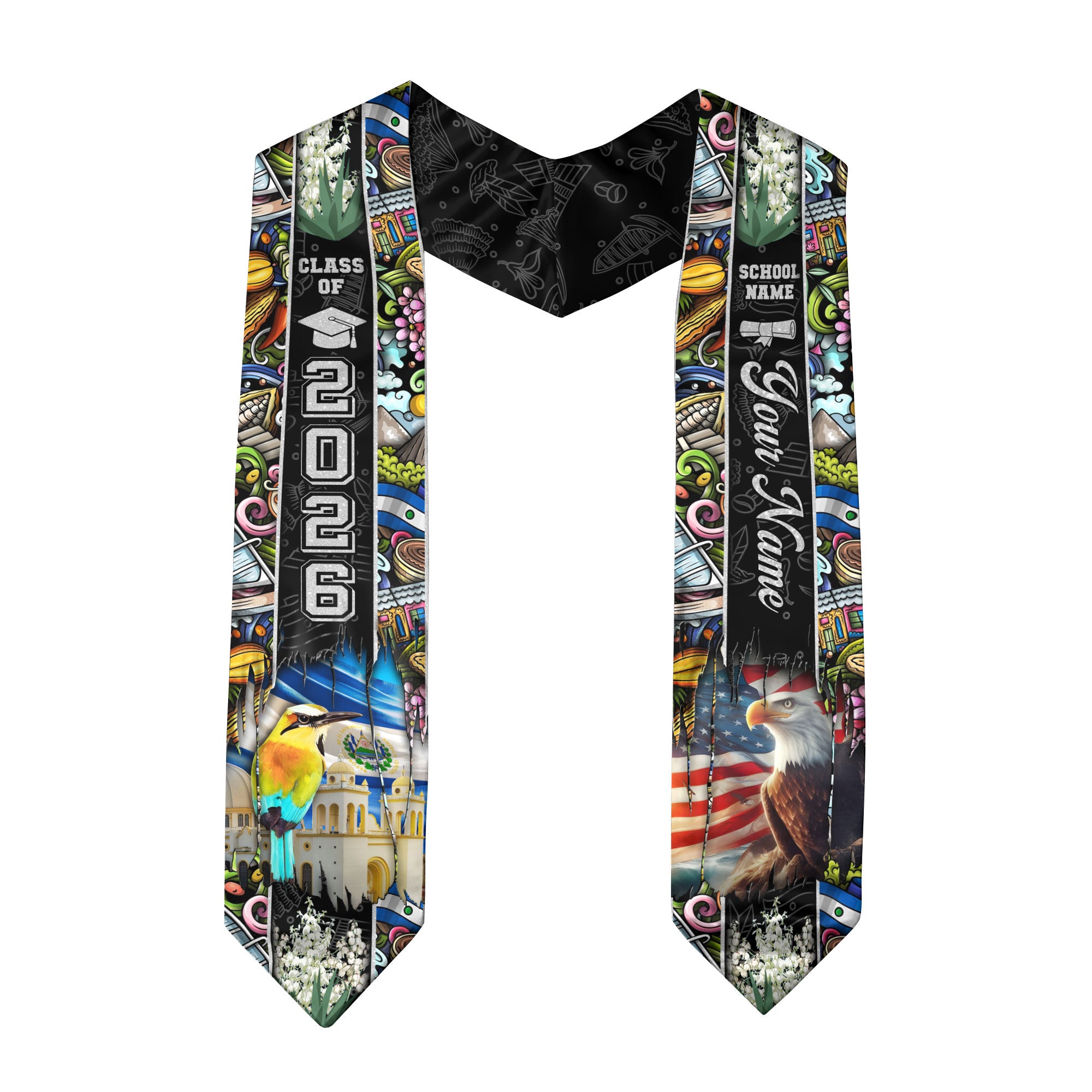 El Salvador Flag Graduation Sash 2026, Salvadoran Graduation Stole, Custom Touch Option