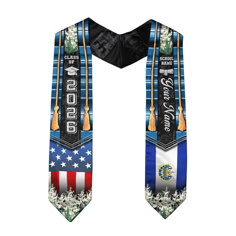 El Salvador Graduation Stole 2026, Salvadoran Flag Sash, Custom Detail for Graduates