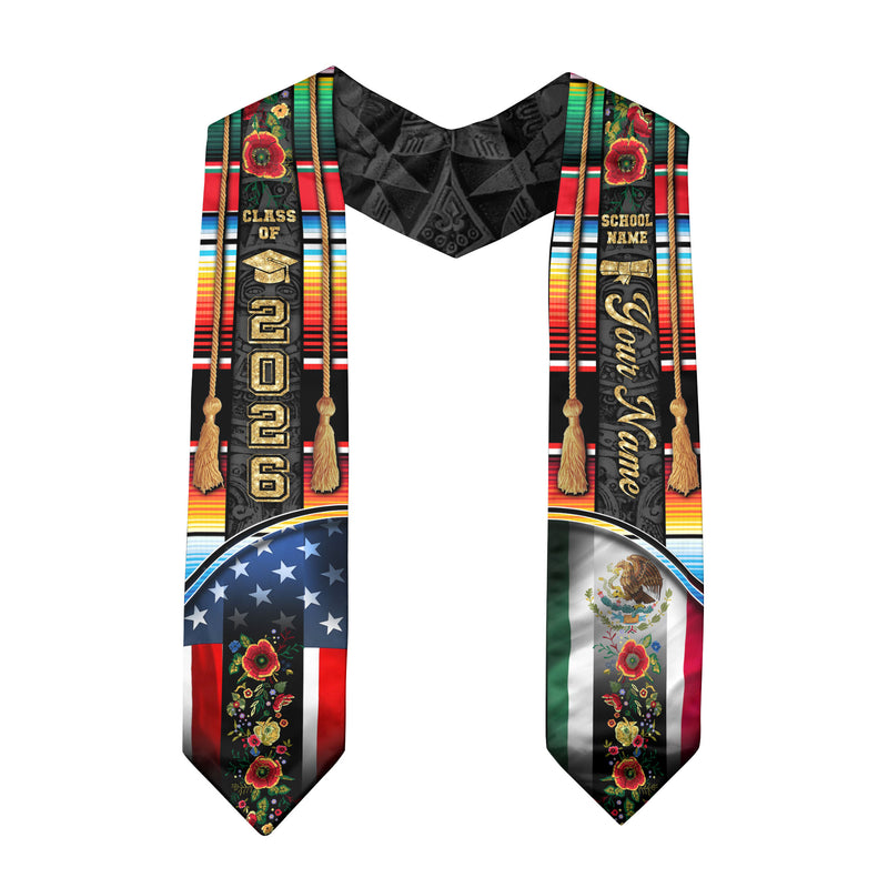 Mexican Stole 2026, Mexico Graduation Stole, Mexican American Flag Sash Custom Option