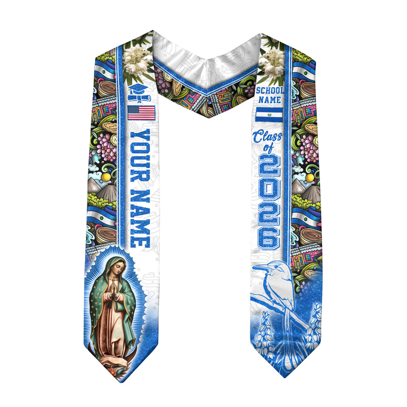 Salvadoran Flag Graduation Stole 2026, El Salvador Graduation Sash, Custom Trim for Grads