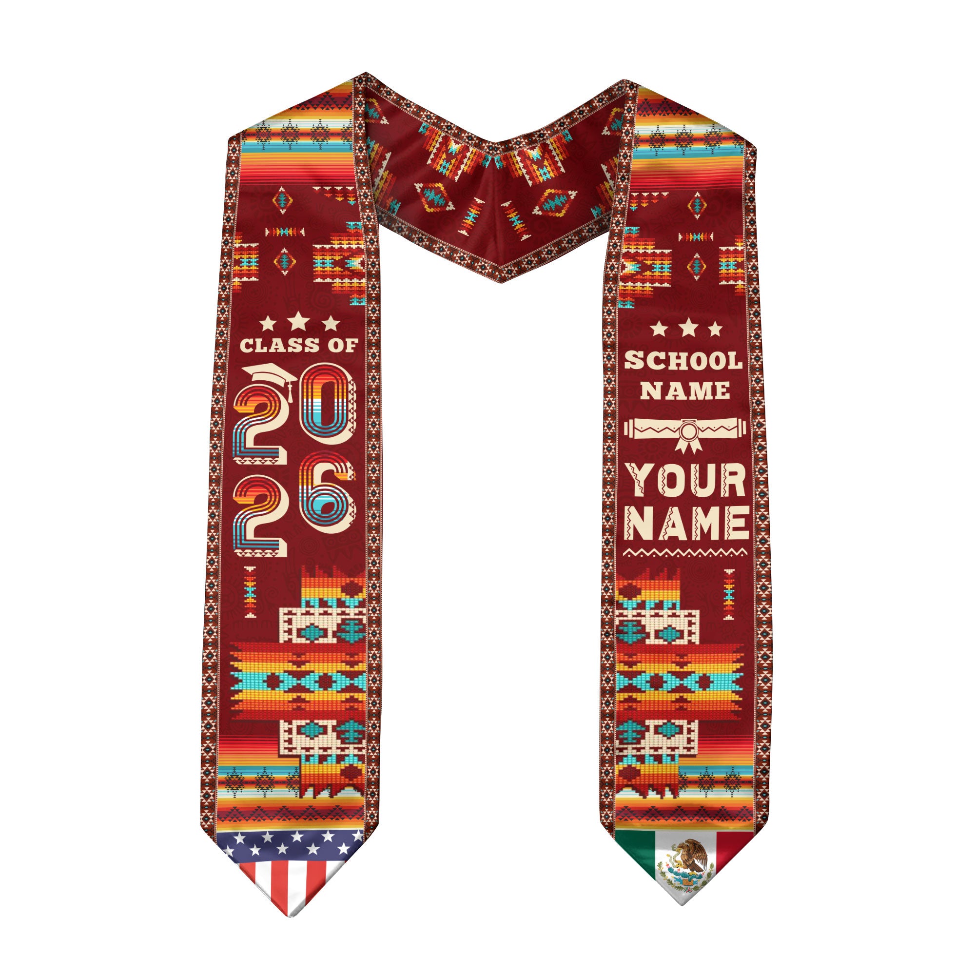 Mexico Graduation Stole 2026, Mexican Flag Sash, Custom Accent for Class of 2026 Grads