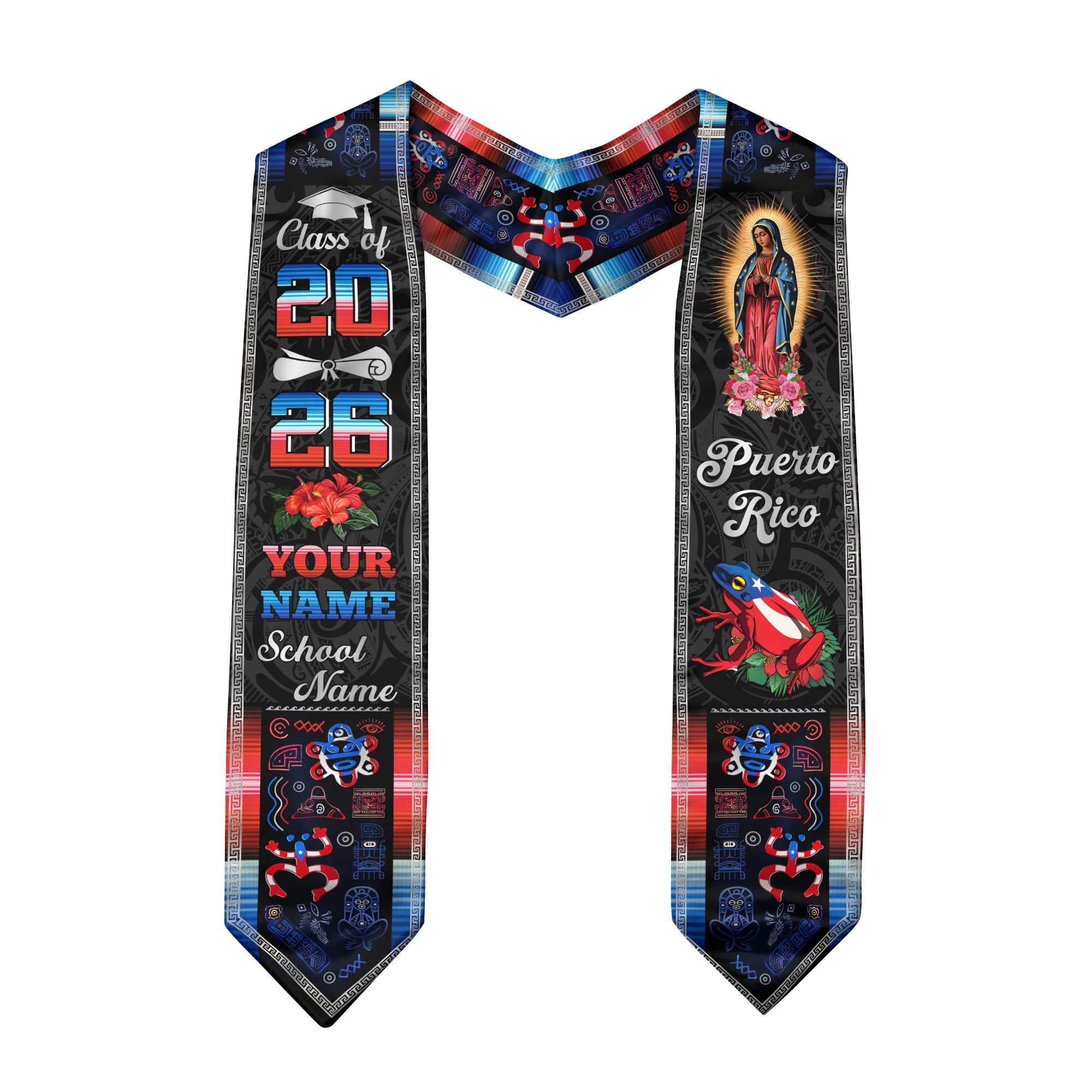 Puerto Rican Flag Graduation Sash 2026, Puerto Rico Graduation Stole, Bespoke Touch