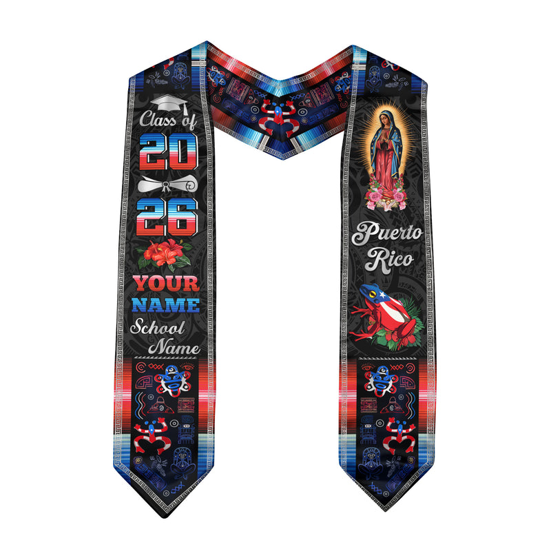 Puerto Rican Flag Graduation Sash 2026, Puerto Rico Graduation Stole, Bespoke Touch
