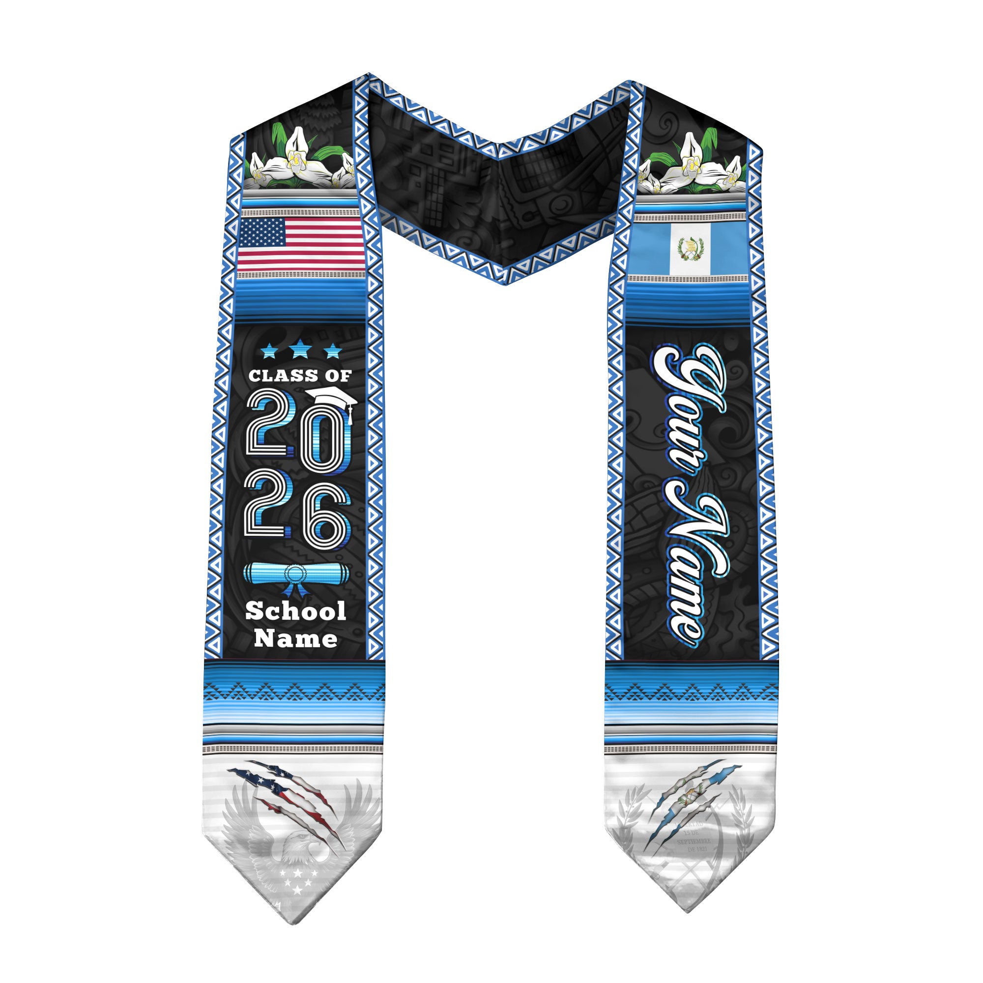 Guatemala Flag Graduation Stole 2026, Guatemalan Grad Sash, Signature Finish for 2026