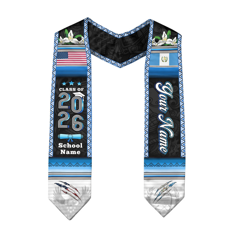 Guatemala Flag Graduation Stole 2026, Guatemalan Grad Sash, Signature Finish for 2026