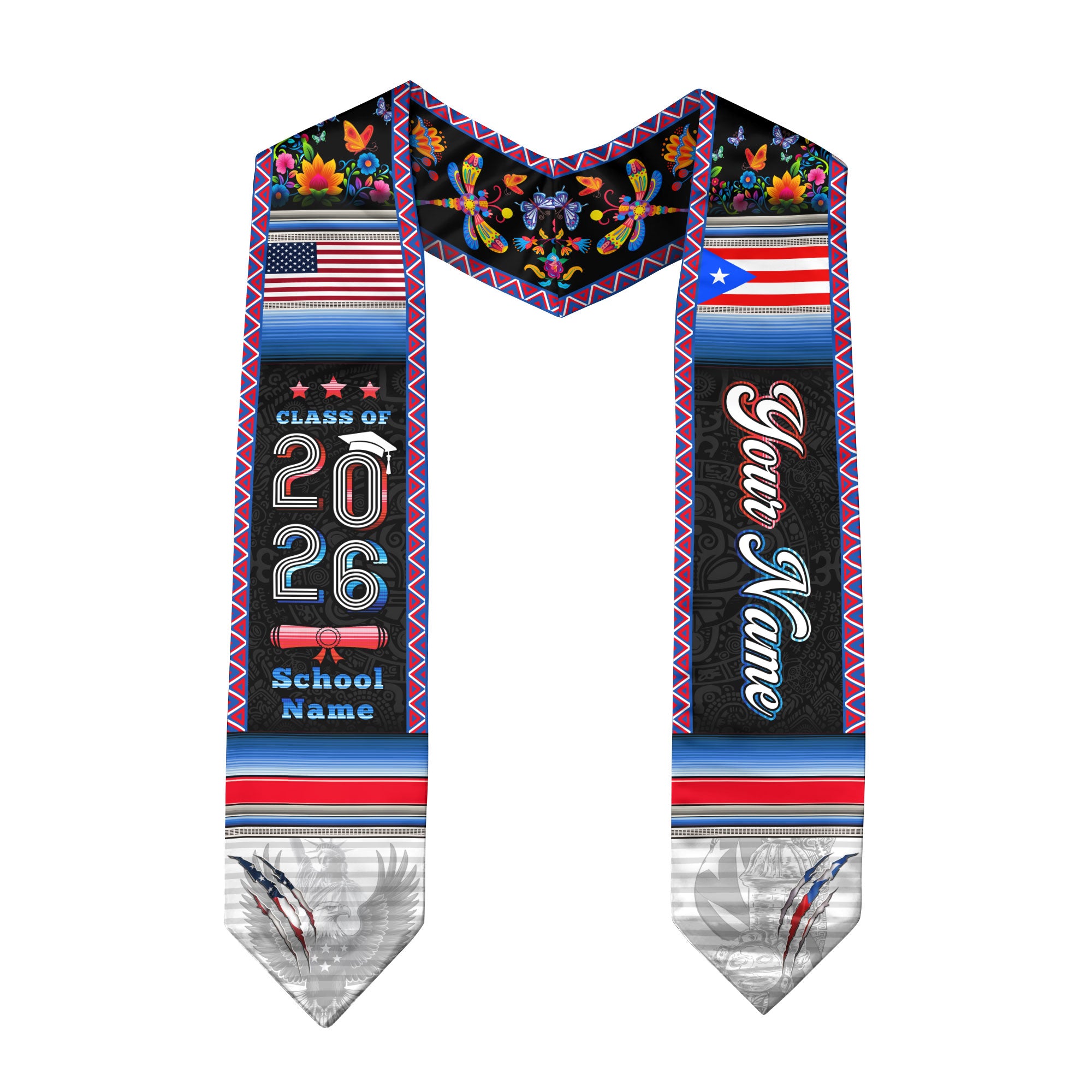 Puerto Rico Flag Graduation Stole 2026, Puerto Rican Grad Sash, Signature Finish 2026