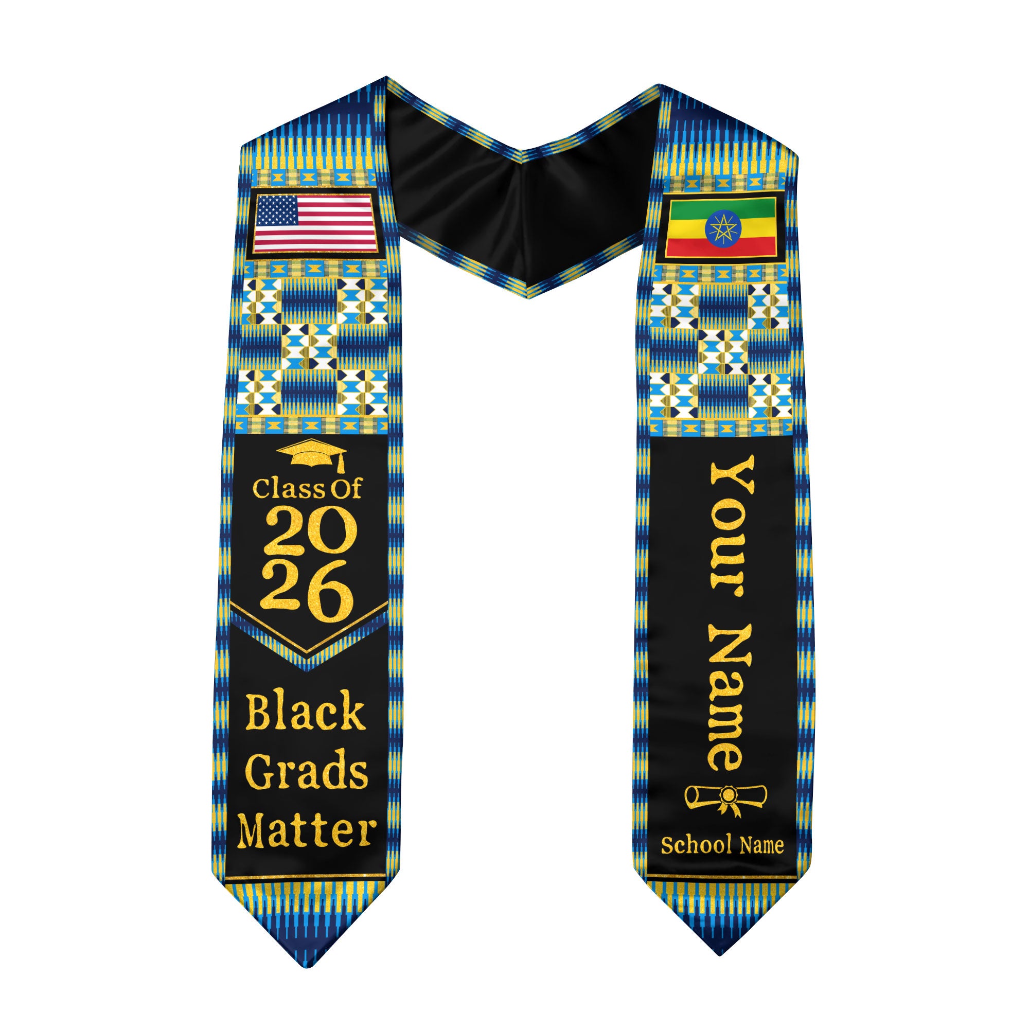 Customized Ethiopia Graduation Stole Featuring Ethiopian Flag Heritage Style, Graduation Sash Class of 2026
