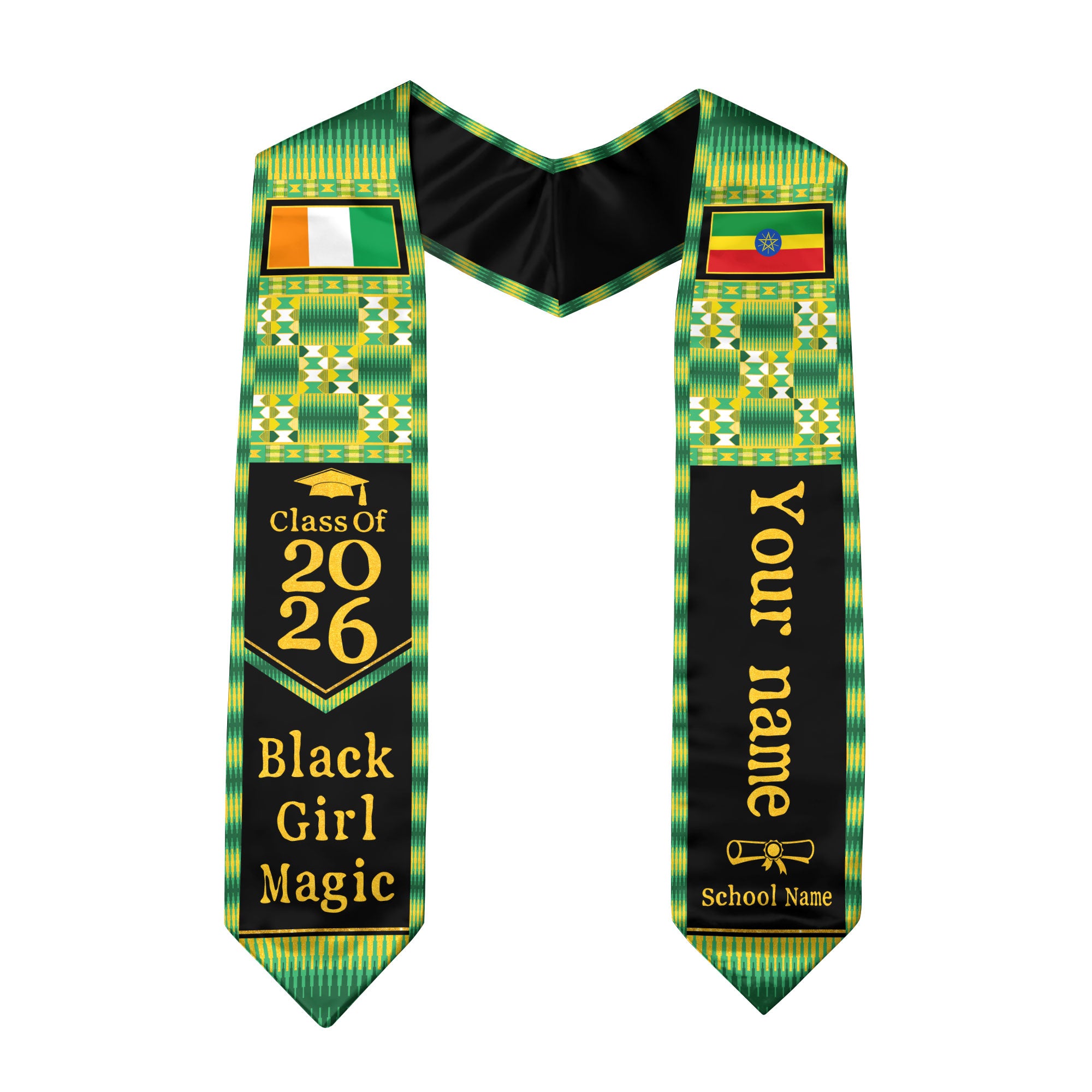 Customized Ethiopian Graduation Stole with National Flag Inspired Design, Graduation Sash for 2026