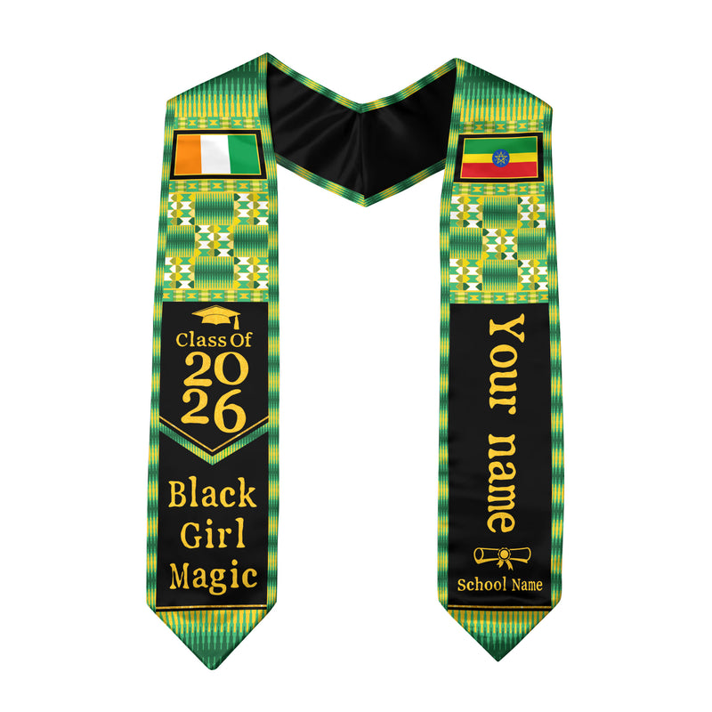 Customized Ethiopian Graduation Stole with National Flag Inspired Design, Graduation Sash for 2026