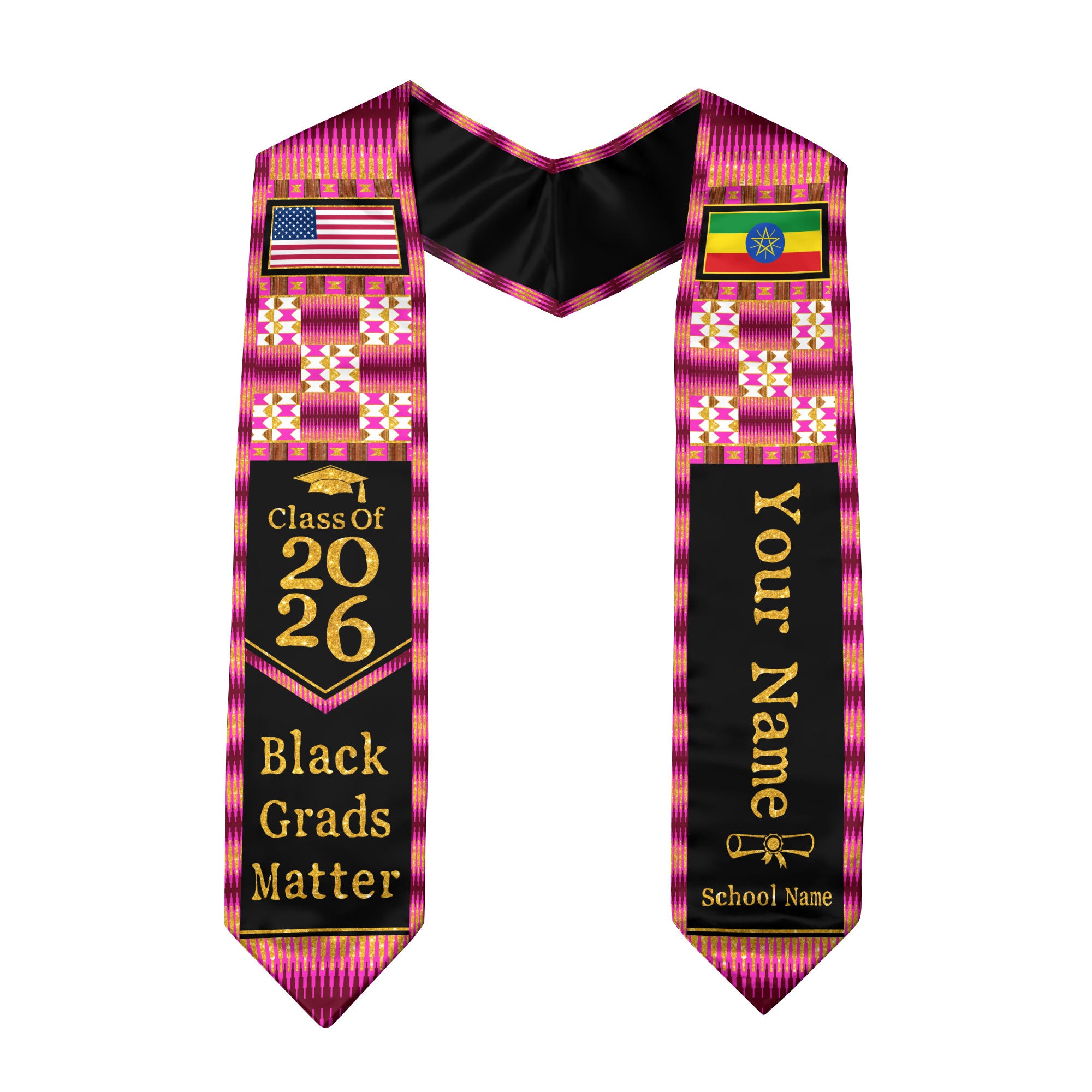Customized Ethiopia Graduation Stole Highlighting Traditional Flag Motif, Graduation Sash for Class of 2026