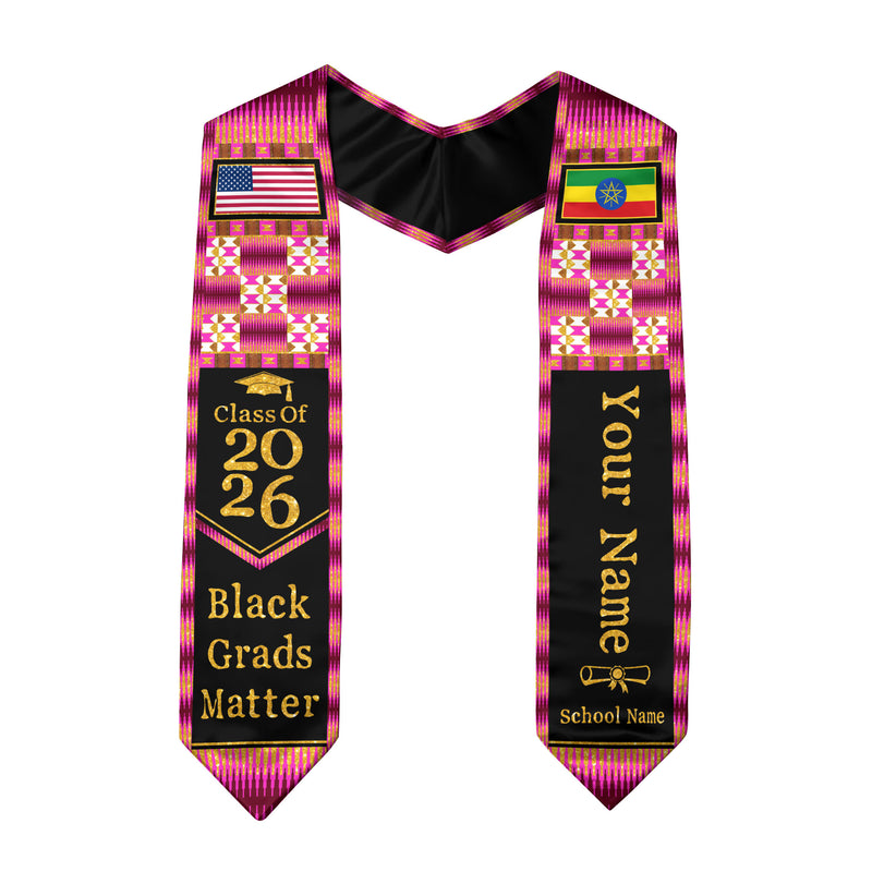Customized Ethiopia Graduation Stole Highlighting Traditional Flag Motif, Graduation Sash for Class of 2026